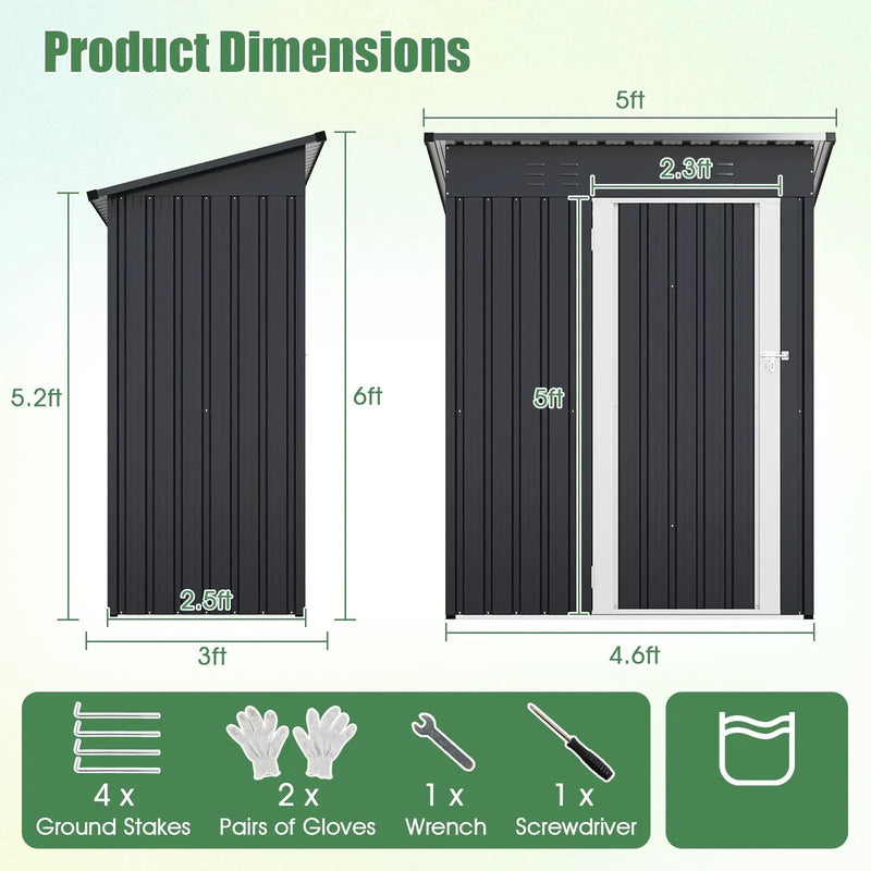 5 x 3 Feet Outdoor Storage Shed with Sloped Roof and Lockable Door-Gray by DirectDeals