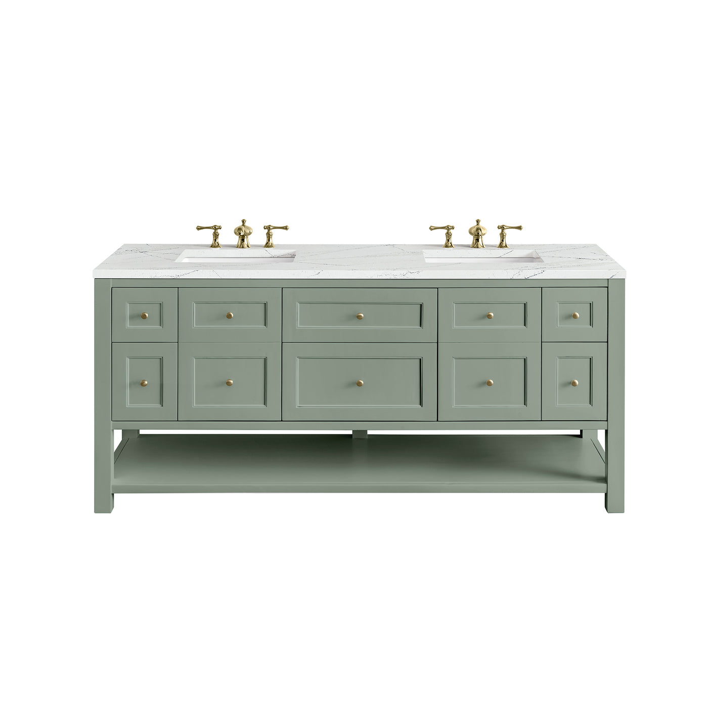 James Martin Breckenridge 72" Double Bathroom Vanity, Smokey Celadon with Ethereal Noctis countertop