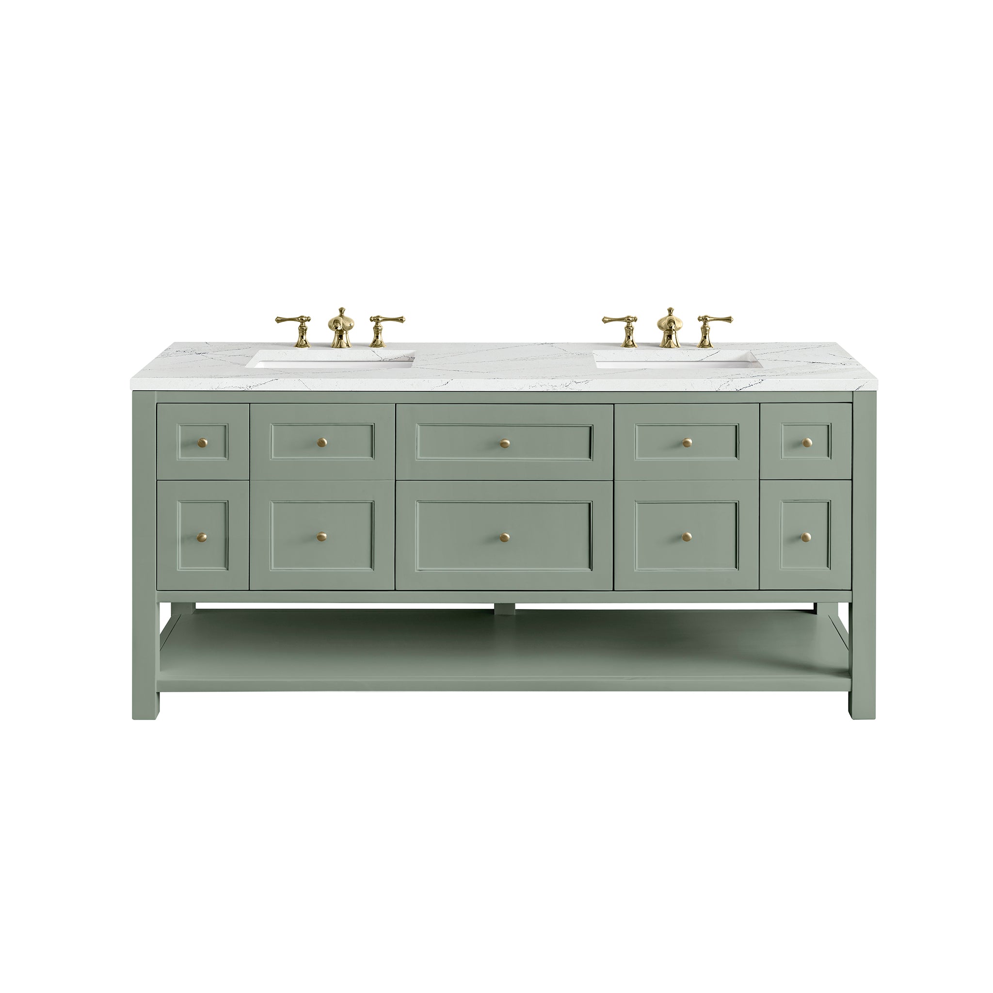 James Martin Breckenridge 72" Double Bathroom Vanity, Smokey Celadon with Ethereal Noctis countertop