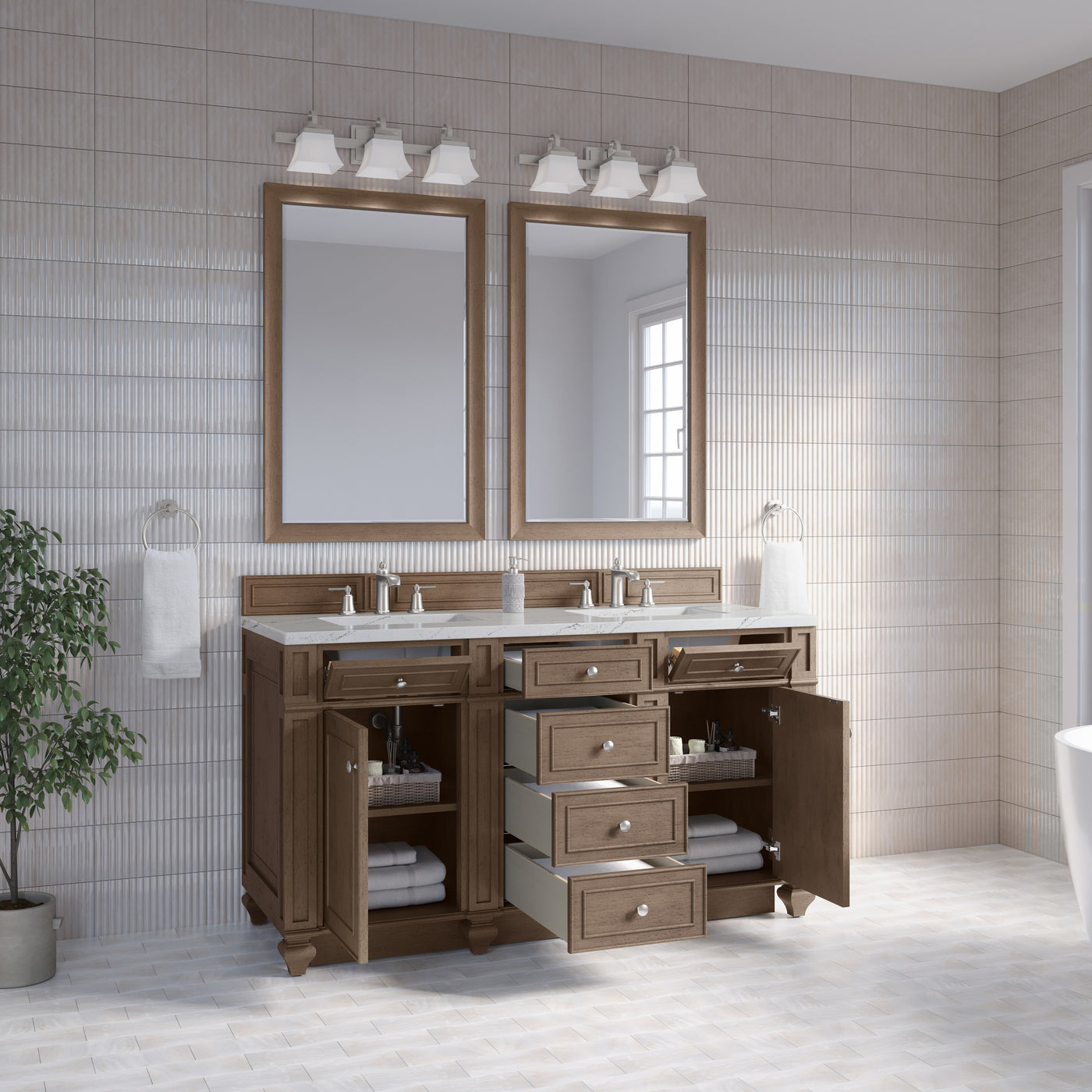 James Martin Bristol 60" Double Bathroom Vanity, Whitewashed Walnut, view 34