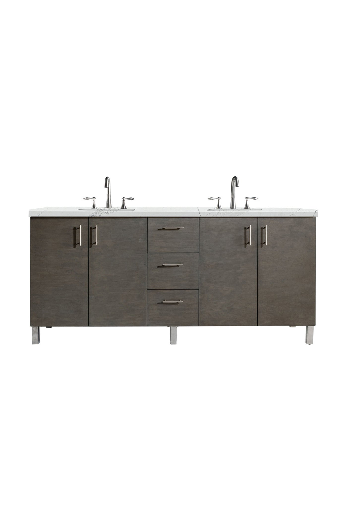 James Martin Metropolitan 72" Dual Mount Double Bathroom Vanity, Silver Oak with Ethereal Noctis countertop