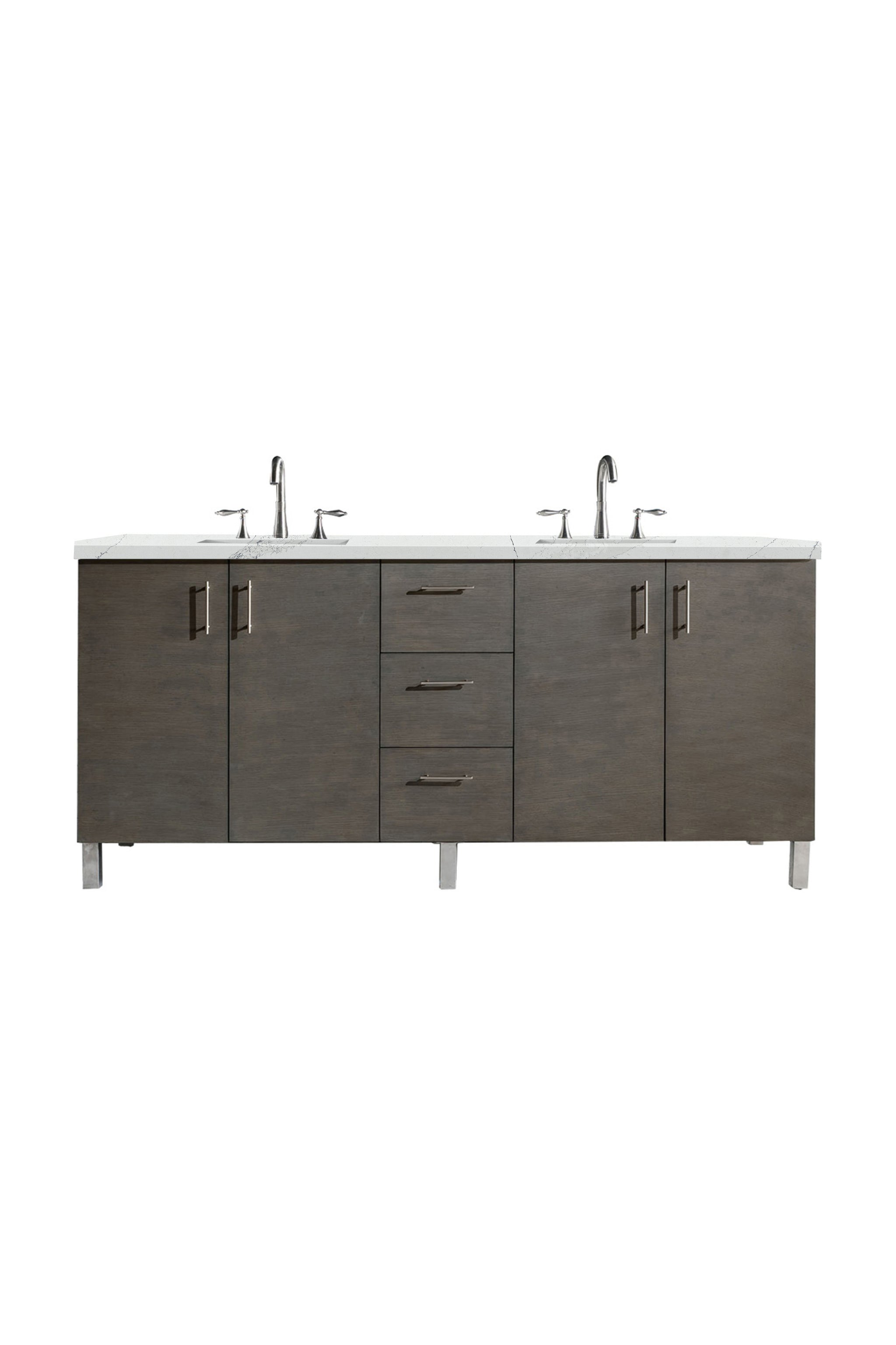 James Martin Metropolitan 72" Dual Mount Double Bathroom Vanity, Silver Oak with Ethereal Noctis countertop