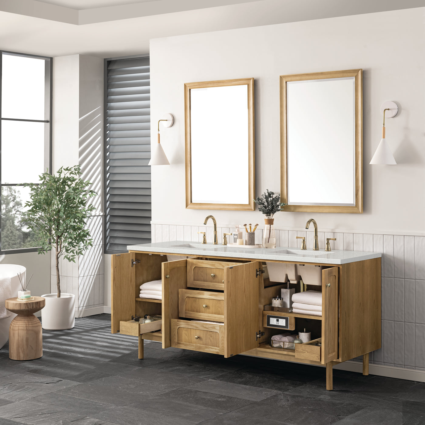 James Martin Laurent 72" Dual Mount Double Bathroom Vanity, Light Natural Oak, view 37