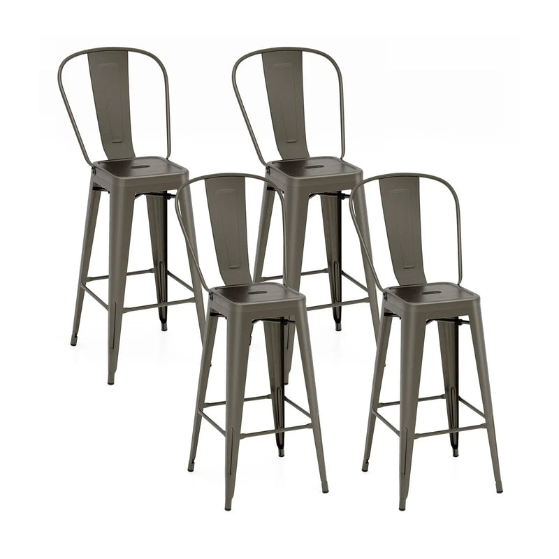 Set of 4 Bar Height Chairs Stackable Metal Bar Stools with Removable Backrest by DirectDeals