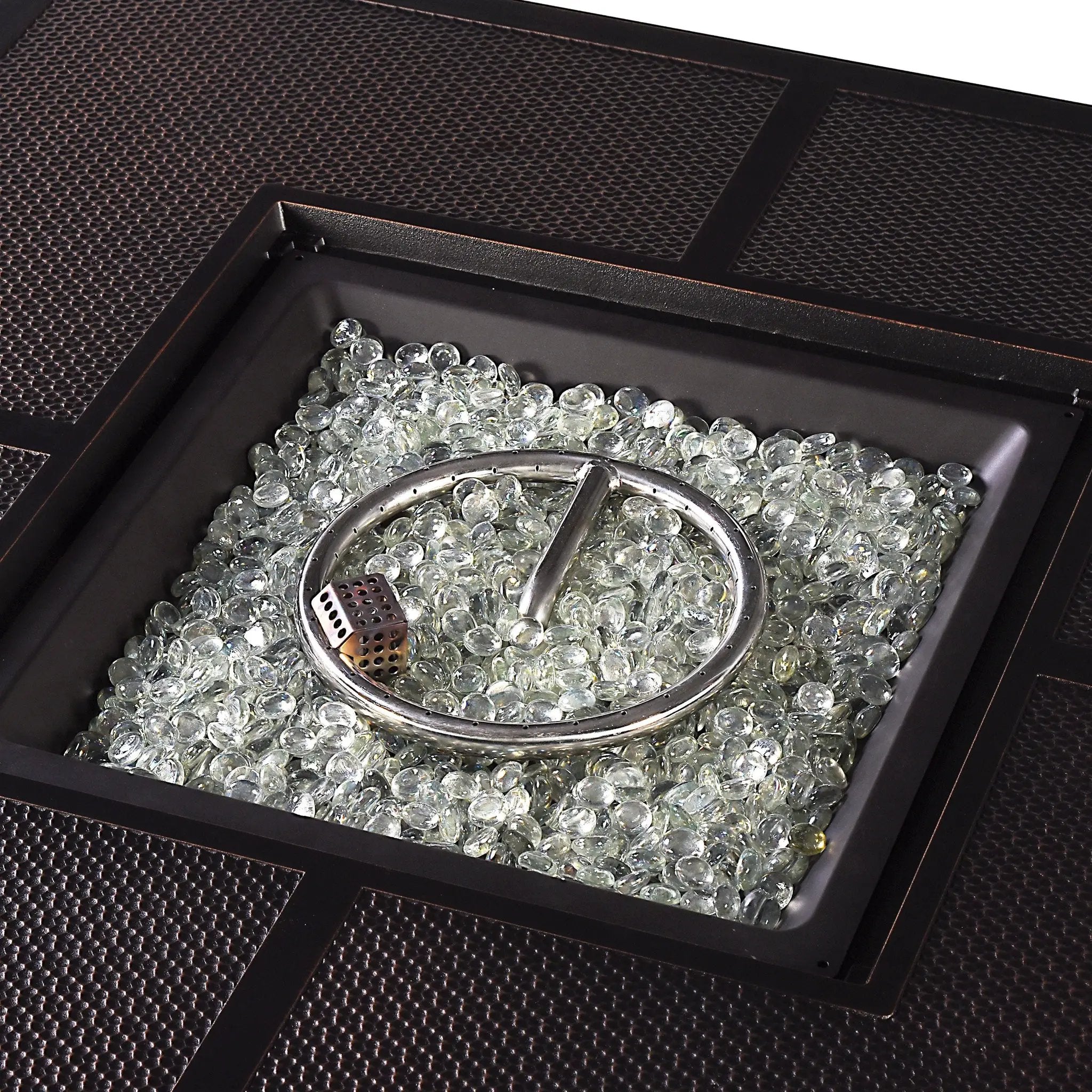 Black Aluminum Fire Table Set with Four Deep Seating Loveseats by Sharicks