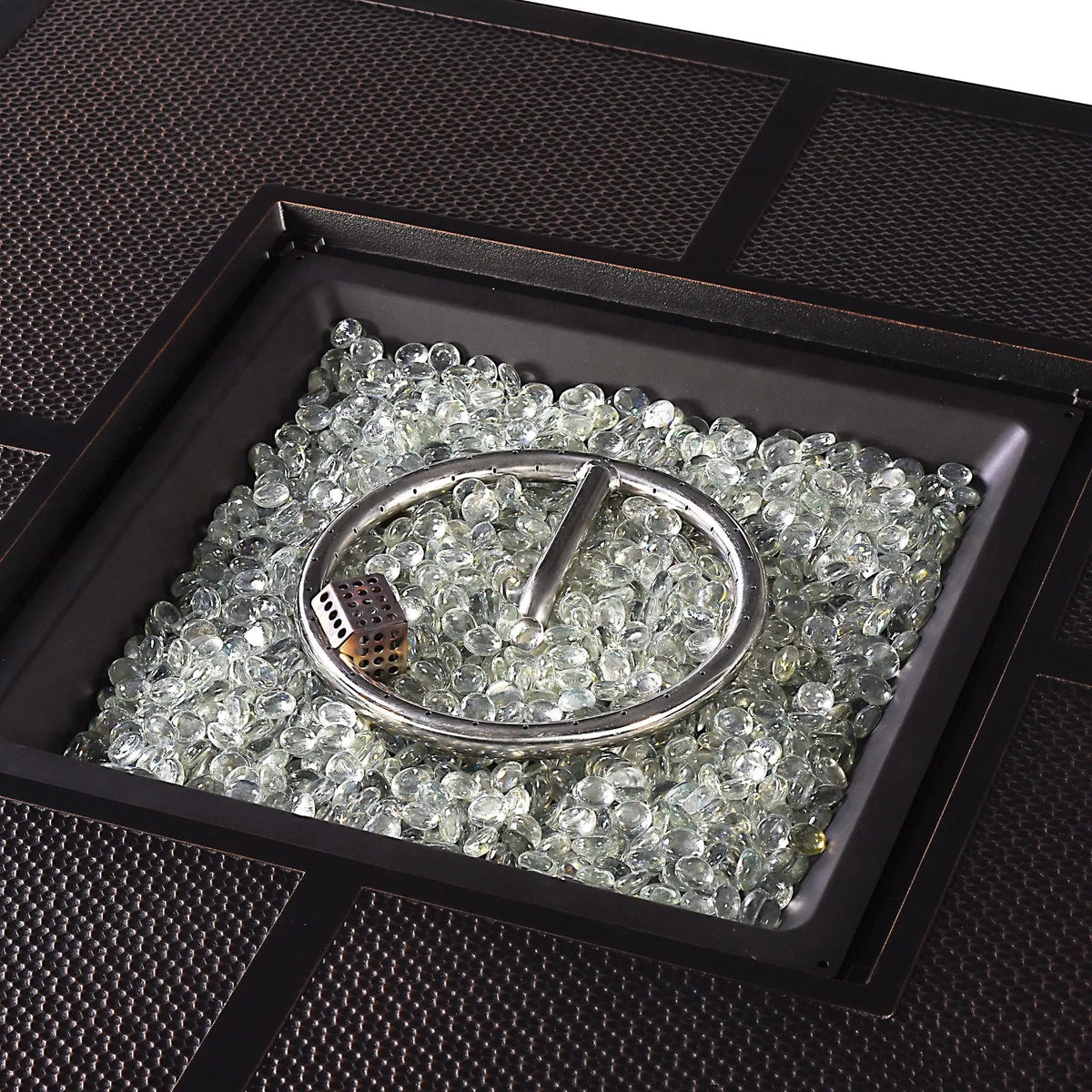 Black Aluminum Fire Table Set with Four Club Chairs by Sharicks