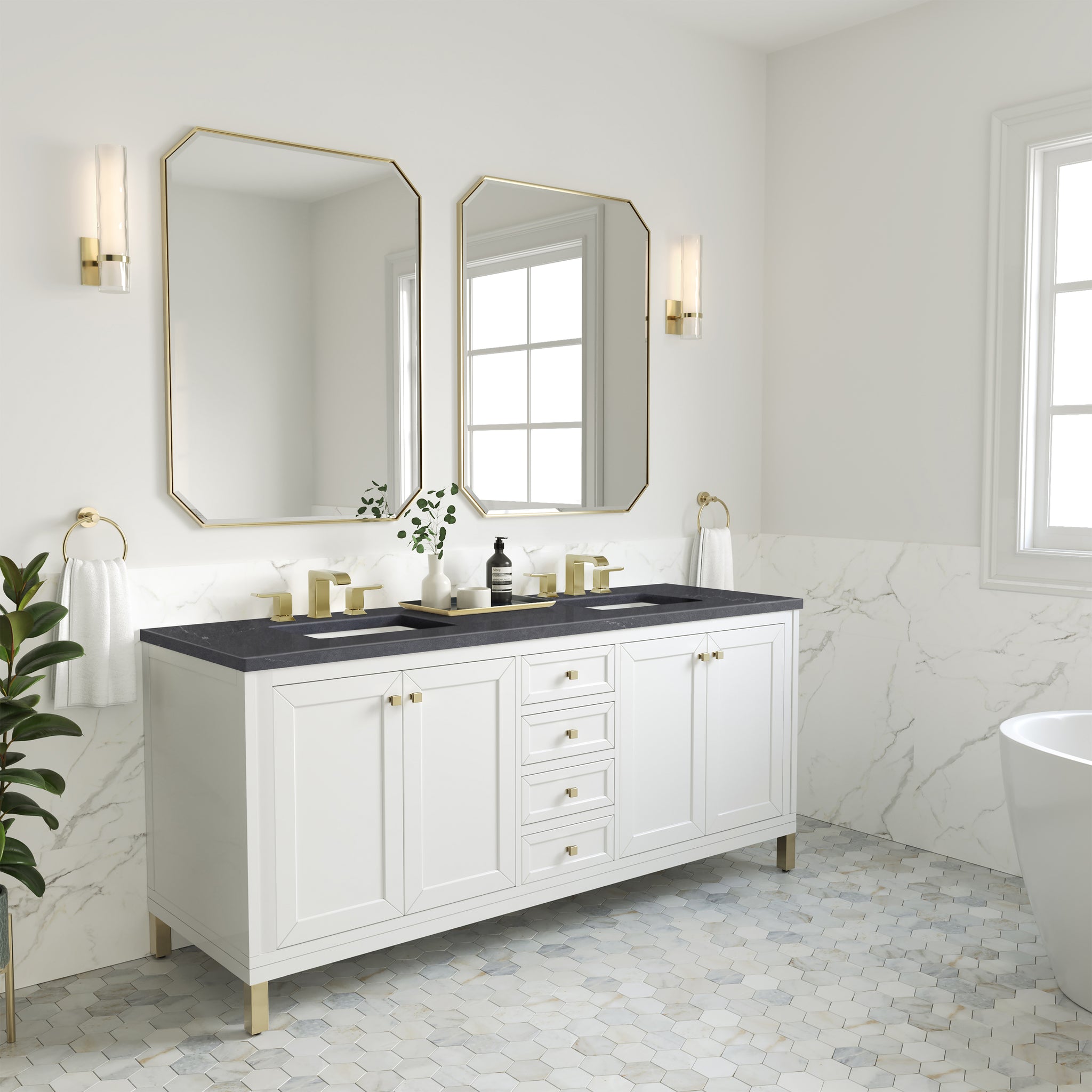 James Martin Chicago 72" Double Bathroom Vanity, Glossy White, view 39