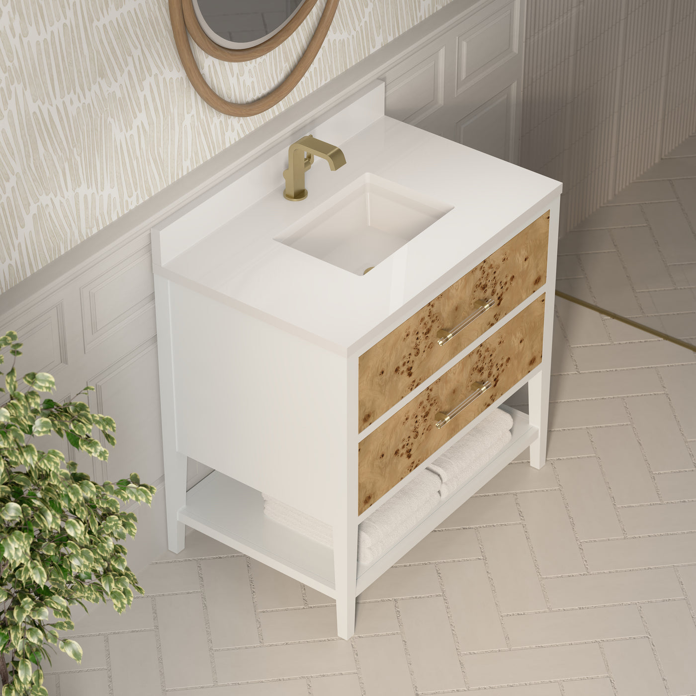 James Martin Olena 36" Single Bathroom Vanity, Polished White and Light Mappa Burl, view 26
