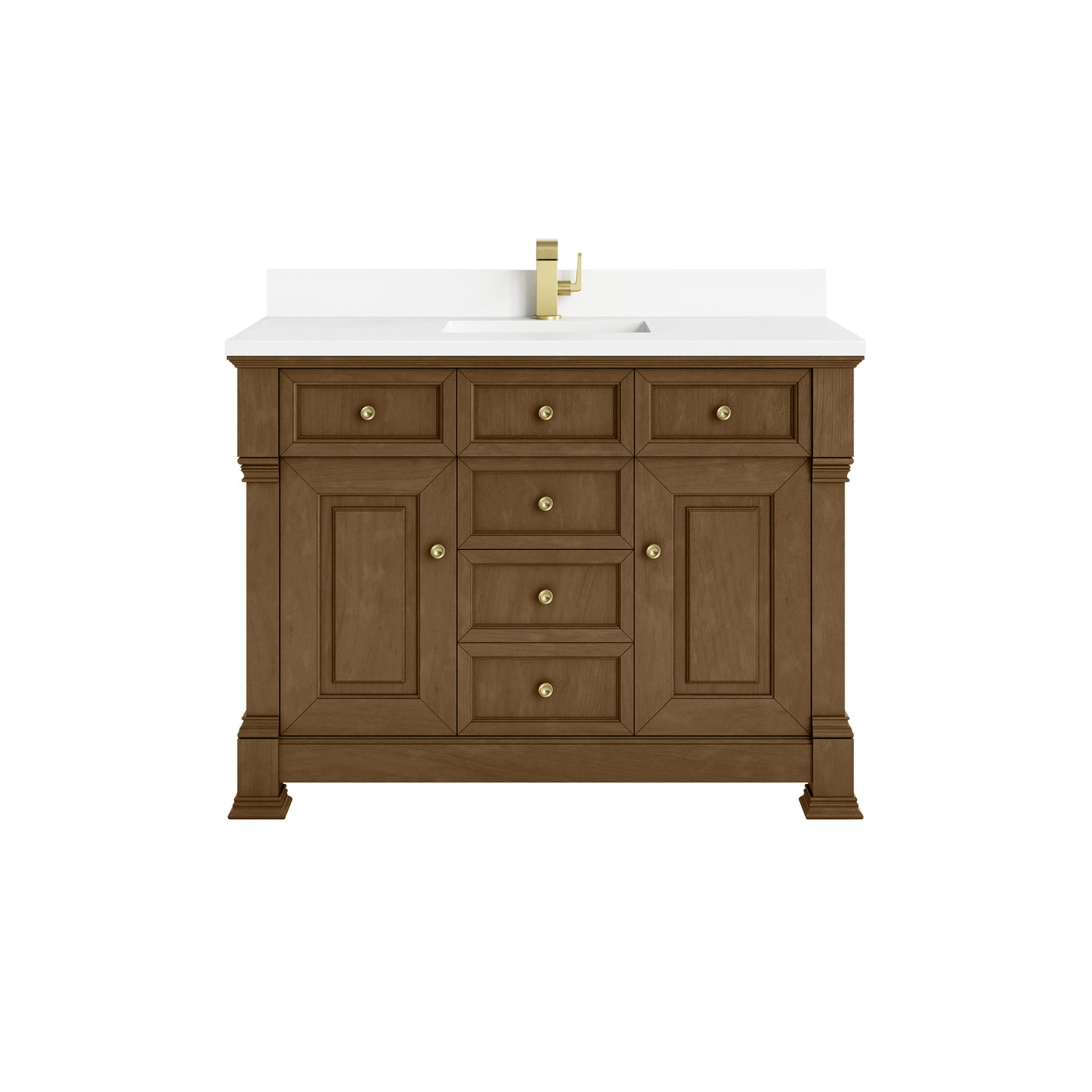 James Martin Brookfield 48" Single Bathroom Vanity, Honey Oak with White Zeus (Single Hole, with Backsplash) countertop