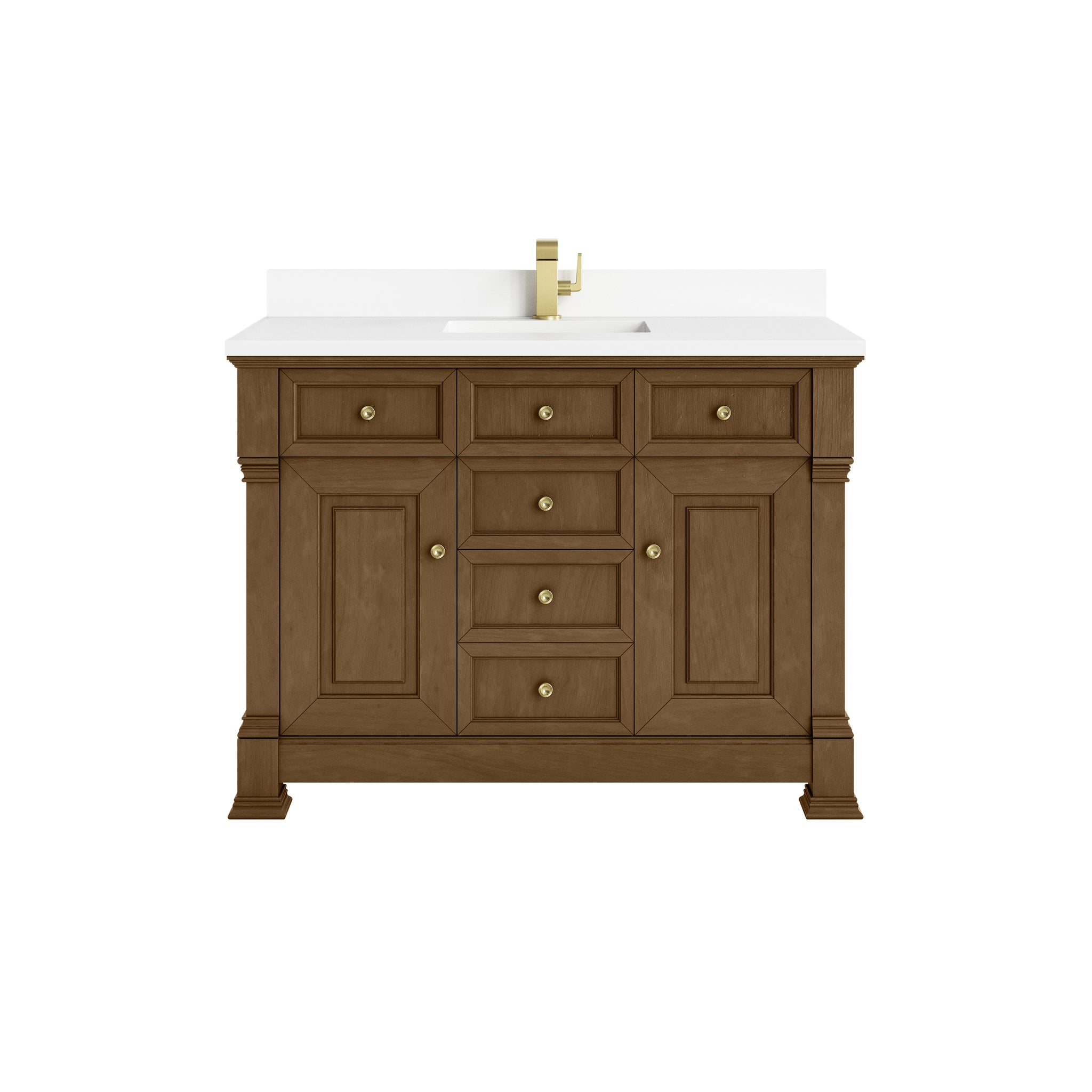 James Martin Brookfield 48" Single Bathroom Vanity, Honey Oak with White Zeus (Single Hole, with Backsplash) countertop
