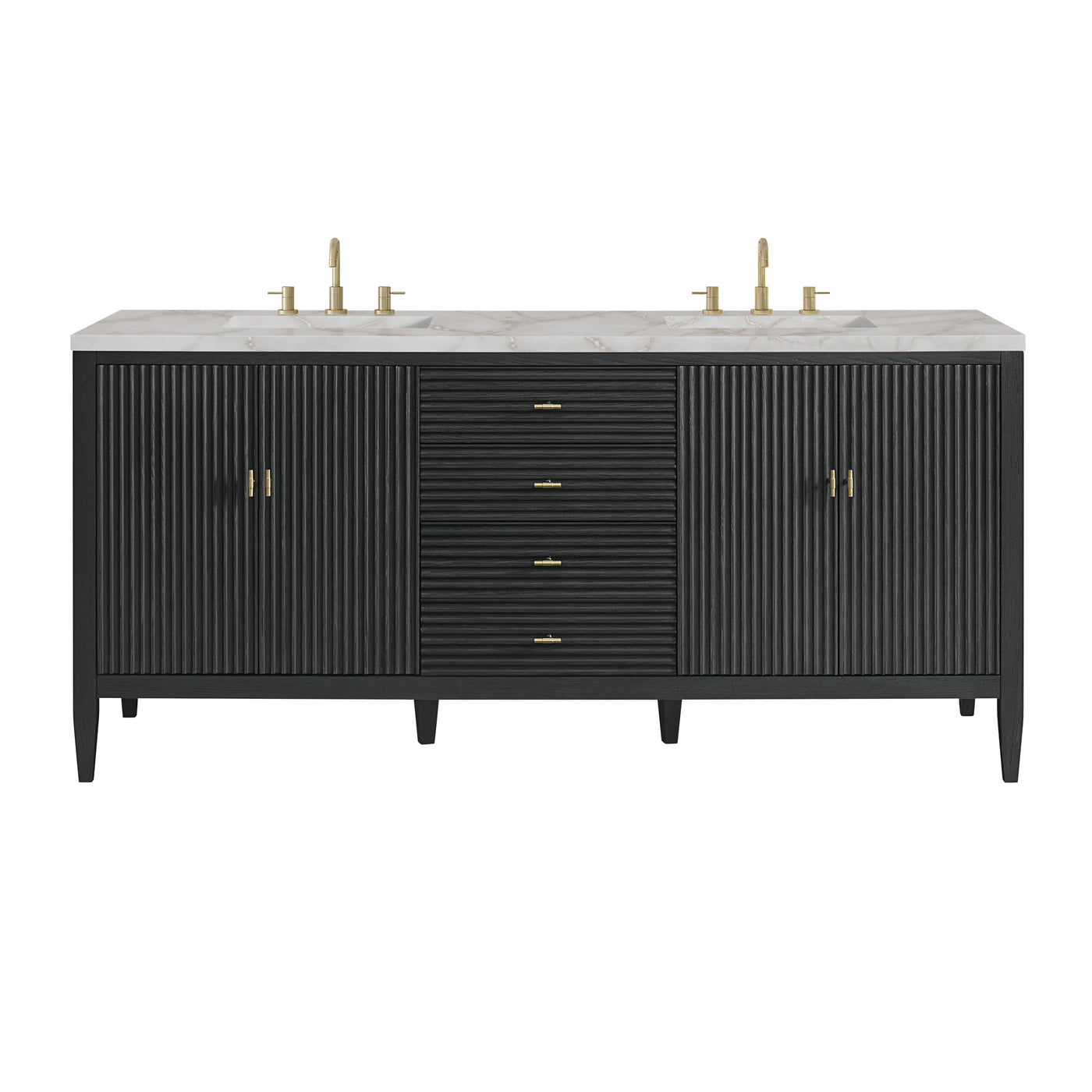 James Martin Myrrin 72" Double Bathroom Vanity, Carbon Oak with Victorian Silver countertop