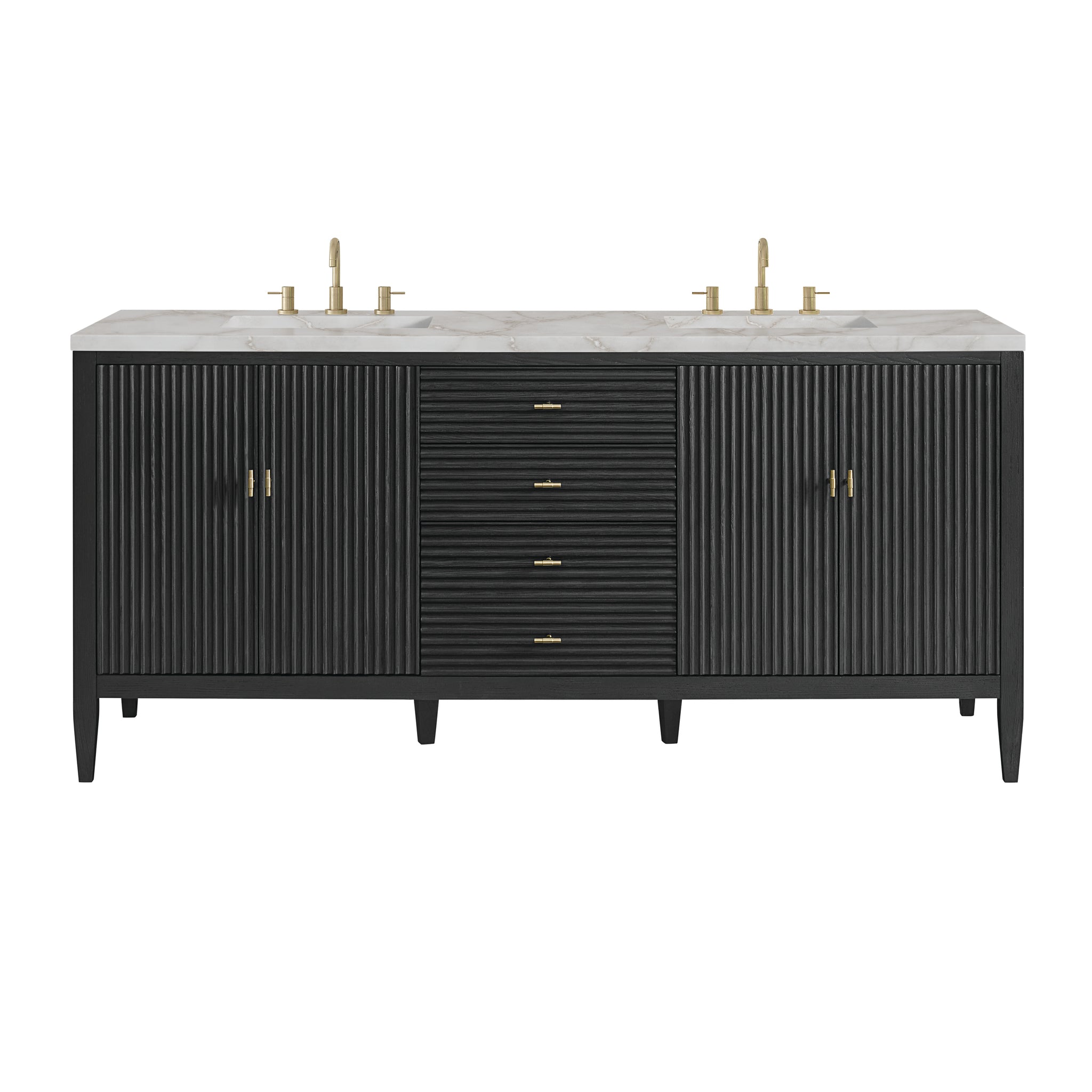 James Martin Myrrin 72" Double Bathroom Vanity, Carbon Oak with Victorian Silver countertop