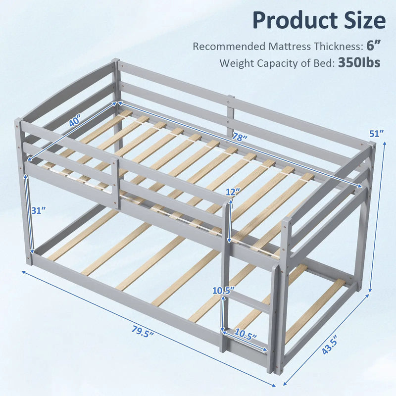 Twin Size Bunk Bed with High Guardrails and Integrated Ladder by DirectDeals