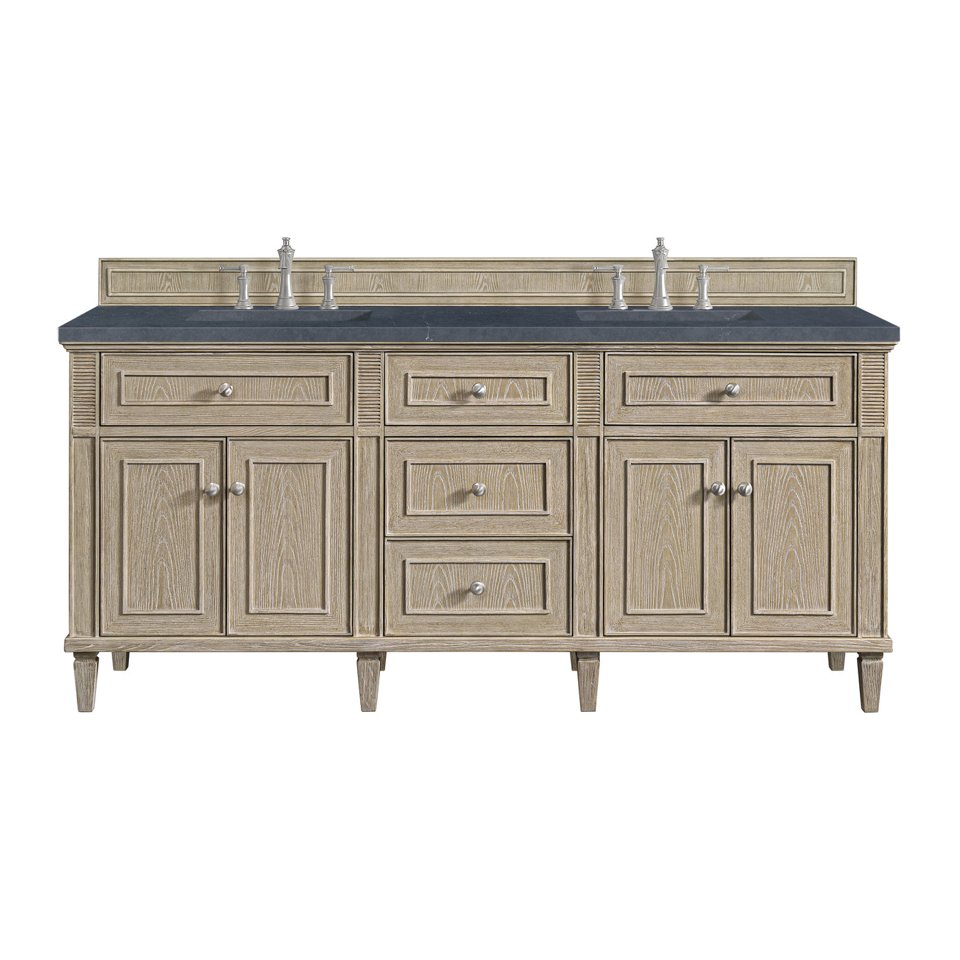 James Martin Lorelai 72" Double Bathroom Vanity, Whitewashed Oak with Charcoal Soapstone countertop