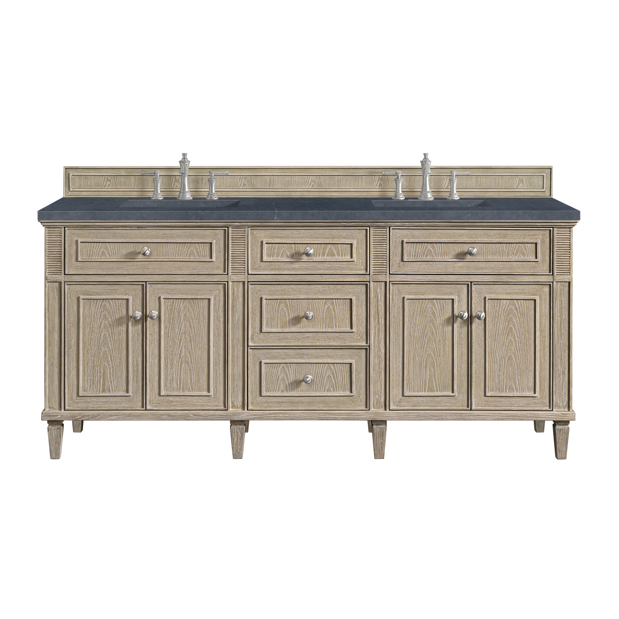 James Martin Lorelai 72" Double Bathroom Vanity, Whitewashed Oak with Charcoal Soapstone countertop