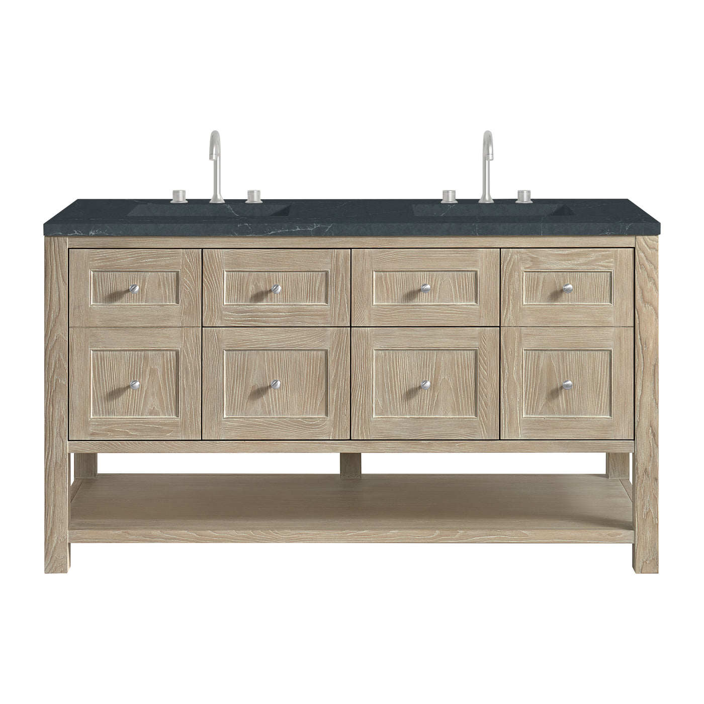 James Martin Breckenridge 60" Double Bathroom Vanity, Whitewashed Oak with Charcoal Soapstone countertop