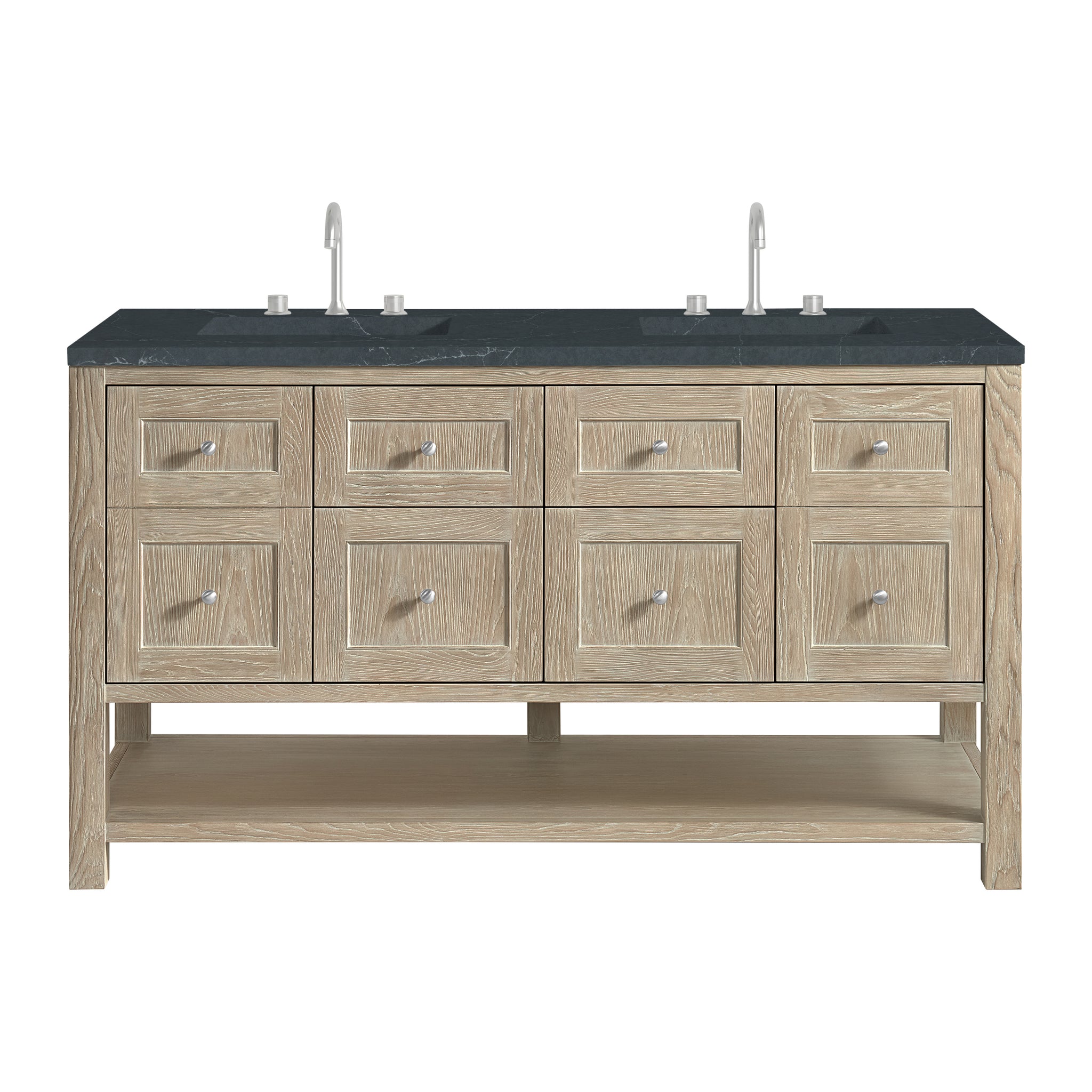 James Martin Breckenridge 60" Double Bathroom Vanity, Whitewashed Oak with Charcoal Soapstone countertop