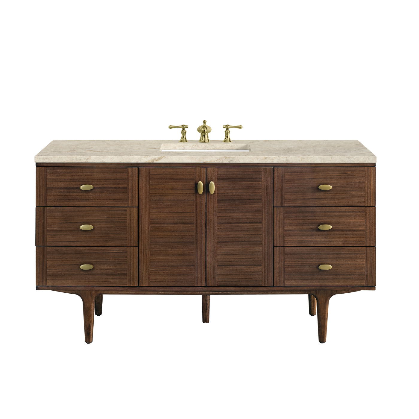 James Martin Amberly 60" Dual Mount Single Bathroom Vanity, Mid-Century Walnut with Tajnar (FreePower) countertop