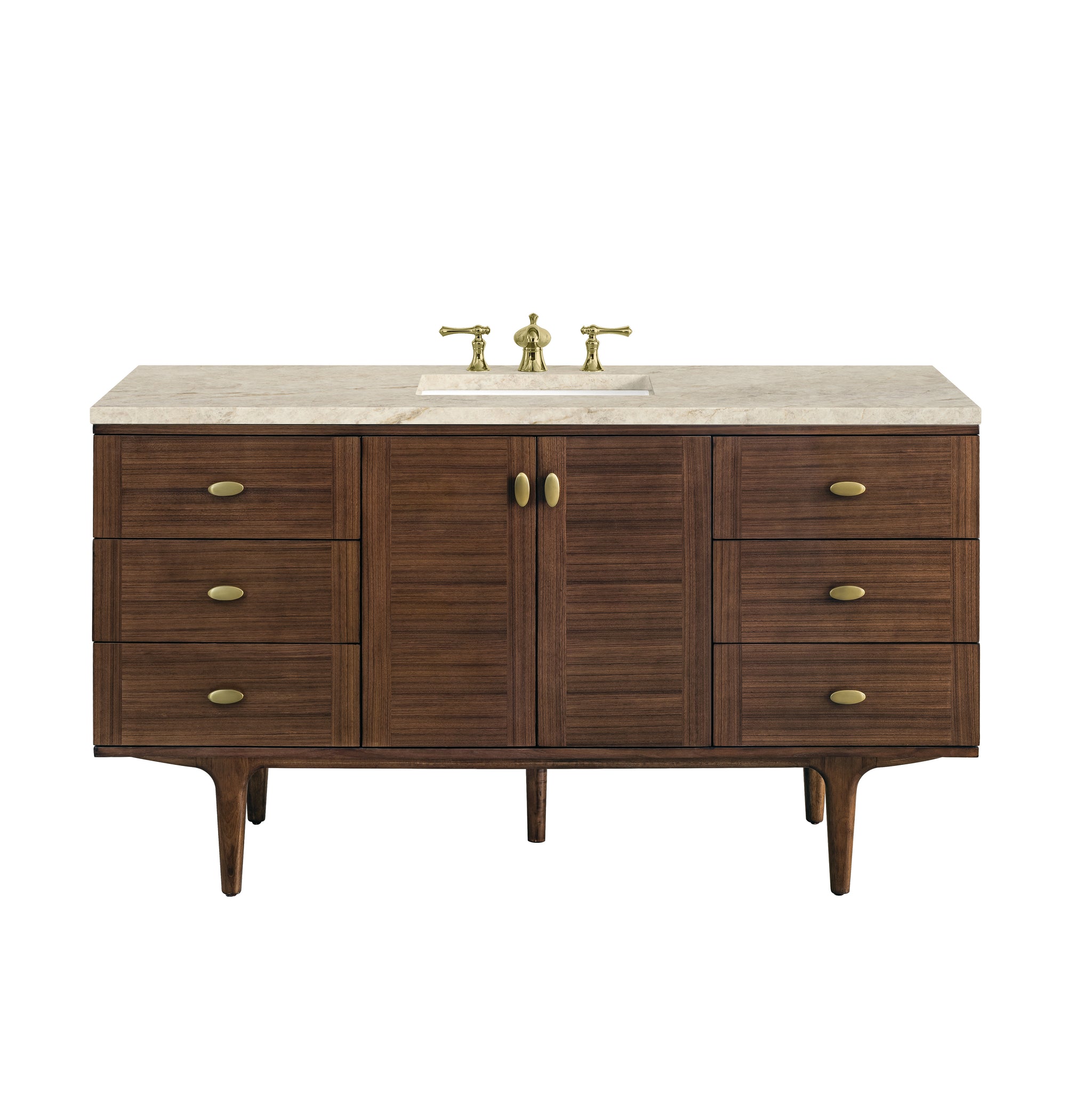 James Martin Amberly 60" Dual Mount Single Bathroom Vanity, Mid-Century Walnut with Tajnar (FreePower) countertop