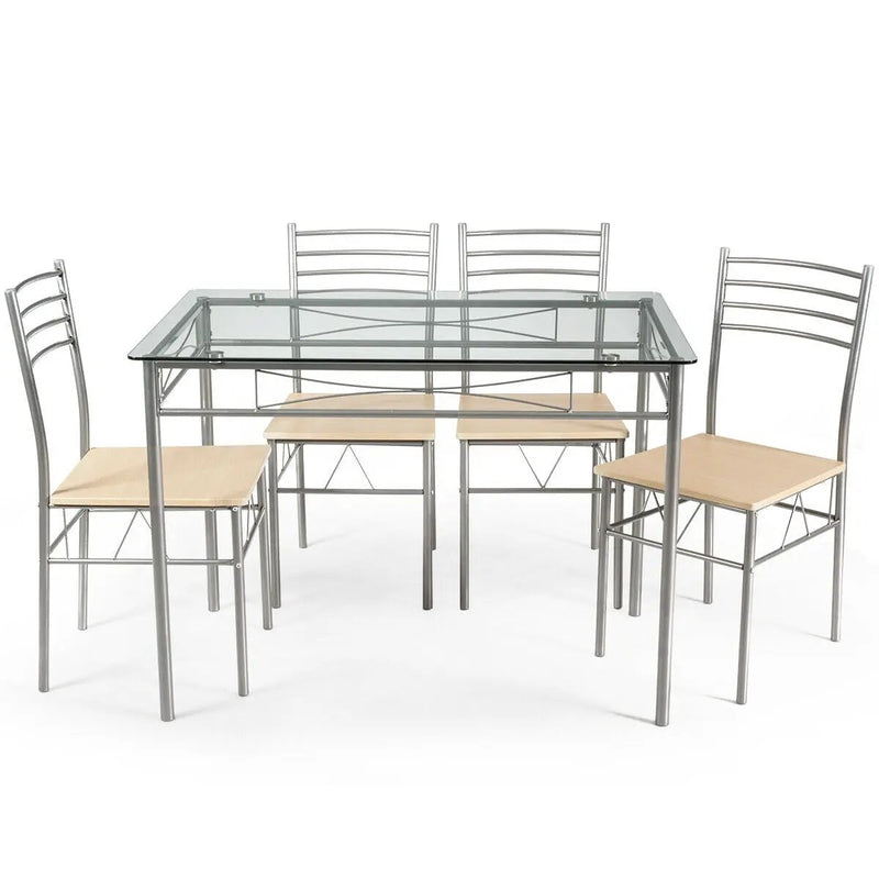 5 Pieces Dining Set Glass Table and 4 Chairs by DirectDeals