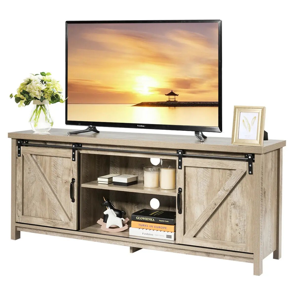 TV Stand Media Center Console Cabinet with Sliding Barn Door, photo 16 of 32
