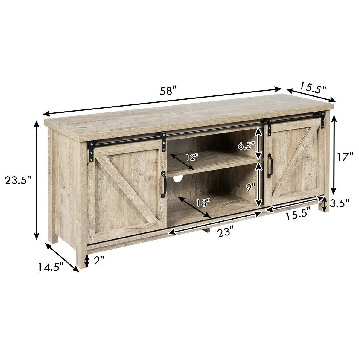 TV Stand Media Center Console Cabinet with Sliding Barn Door, photo 19 of 32