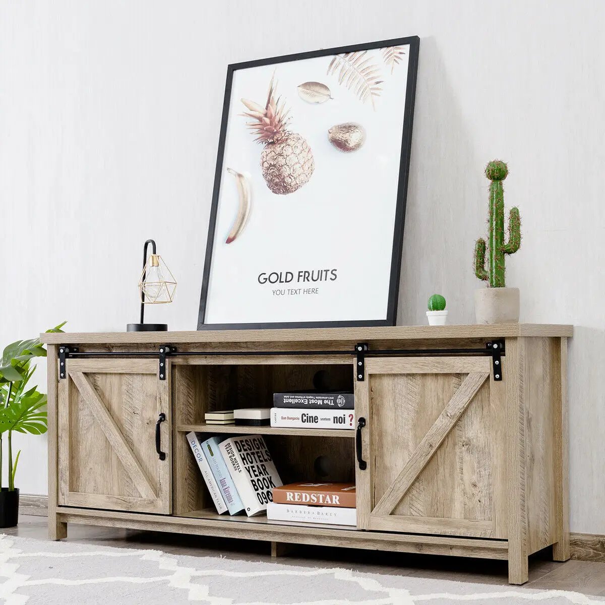 TV Stand Media Center Console Cabinet with Sliding Barn Door, photo 28 of 32