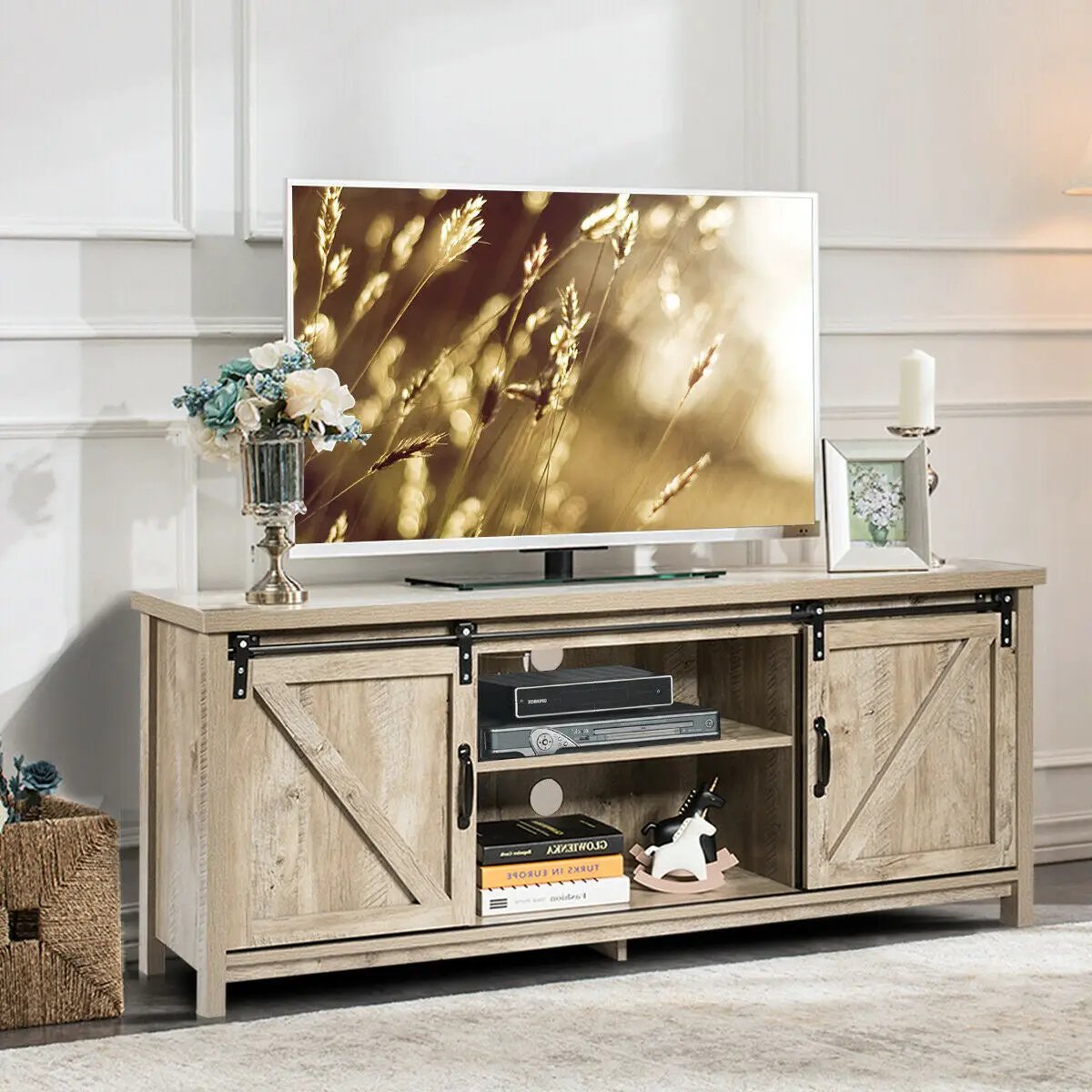 TV Stand Media Center Console Cabinet with Sliding Barn Door, photo 10 of 32