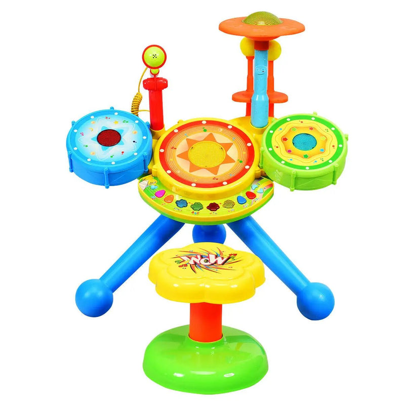 Kids Electric Jazz Drum Set with Stool Microphone and LED Light by DirectDeals