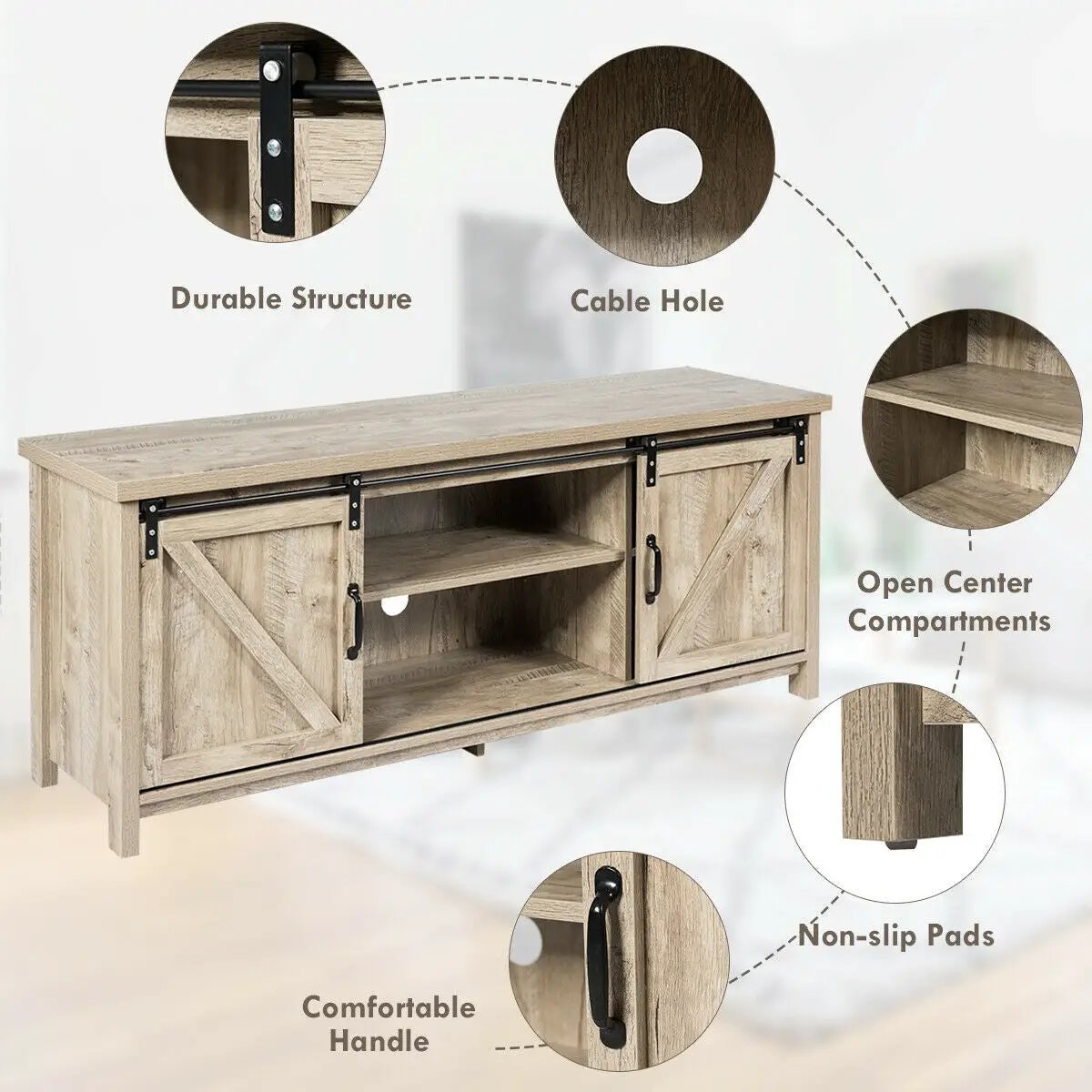 TV Stand Media Center Console Cabinet with Sliding Barn Door, photo 24 of 32