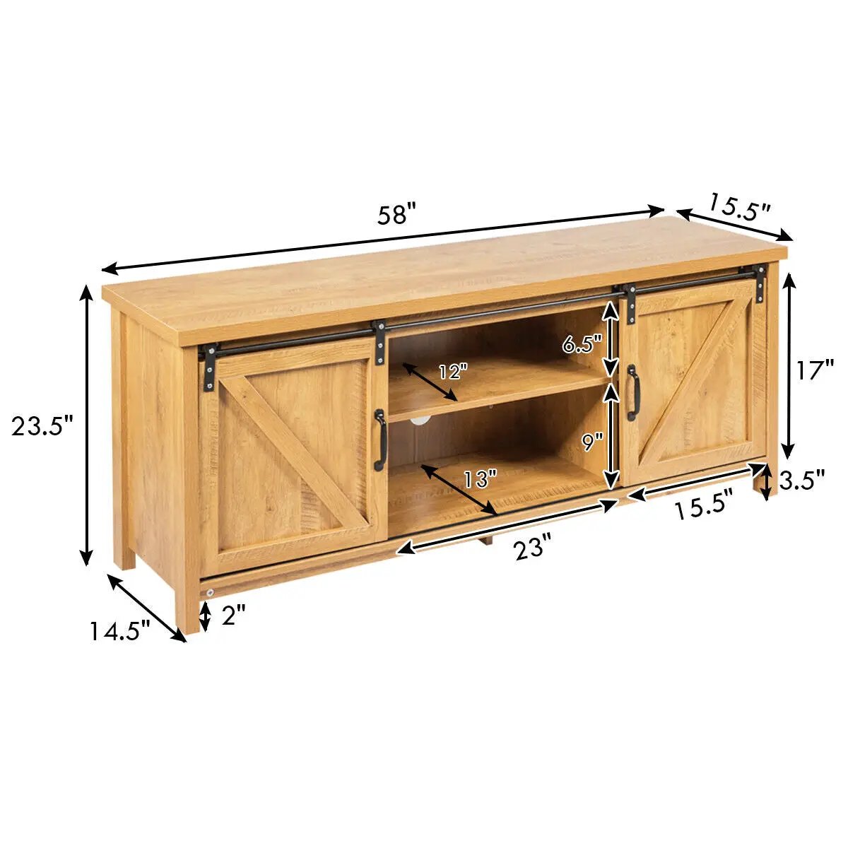 TV Stand Media Center Console Cabinet with Sliding Barn Door by DirectDeals