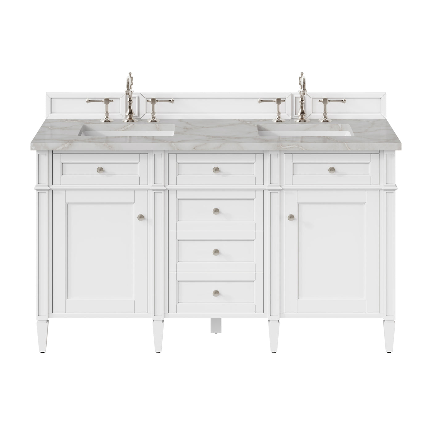 James Martin Brittany 60" Double Bathroom Vanity, Bright White with Victorian Silver countertop