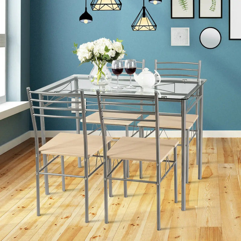 5 Pieces Dining Set Glass Table and 4 Chairs by DirectDeals
