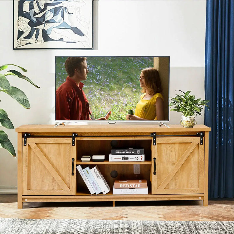 TV Stand Media Center Console Cabinet with Sliding Barn Door by DirectDeals