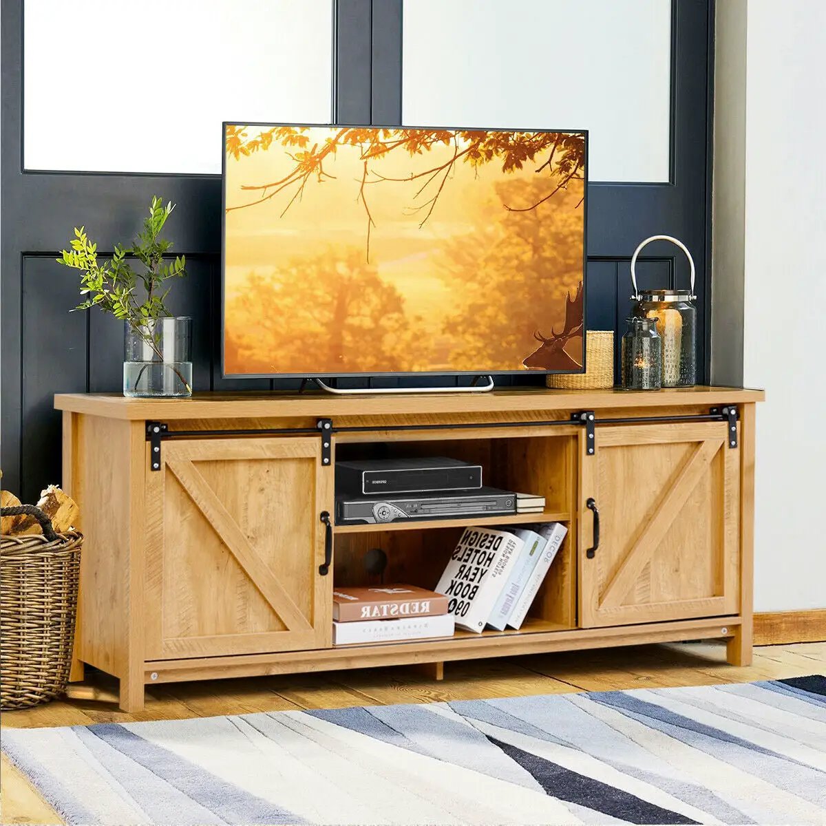 TV Stand Media Center Console Cabinet with Sliding Barn Door, photo 32 of 32