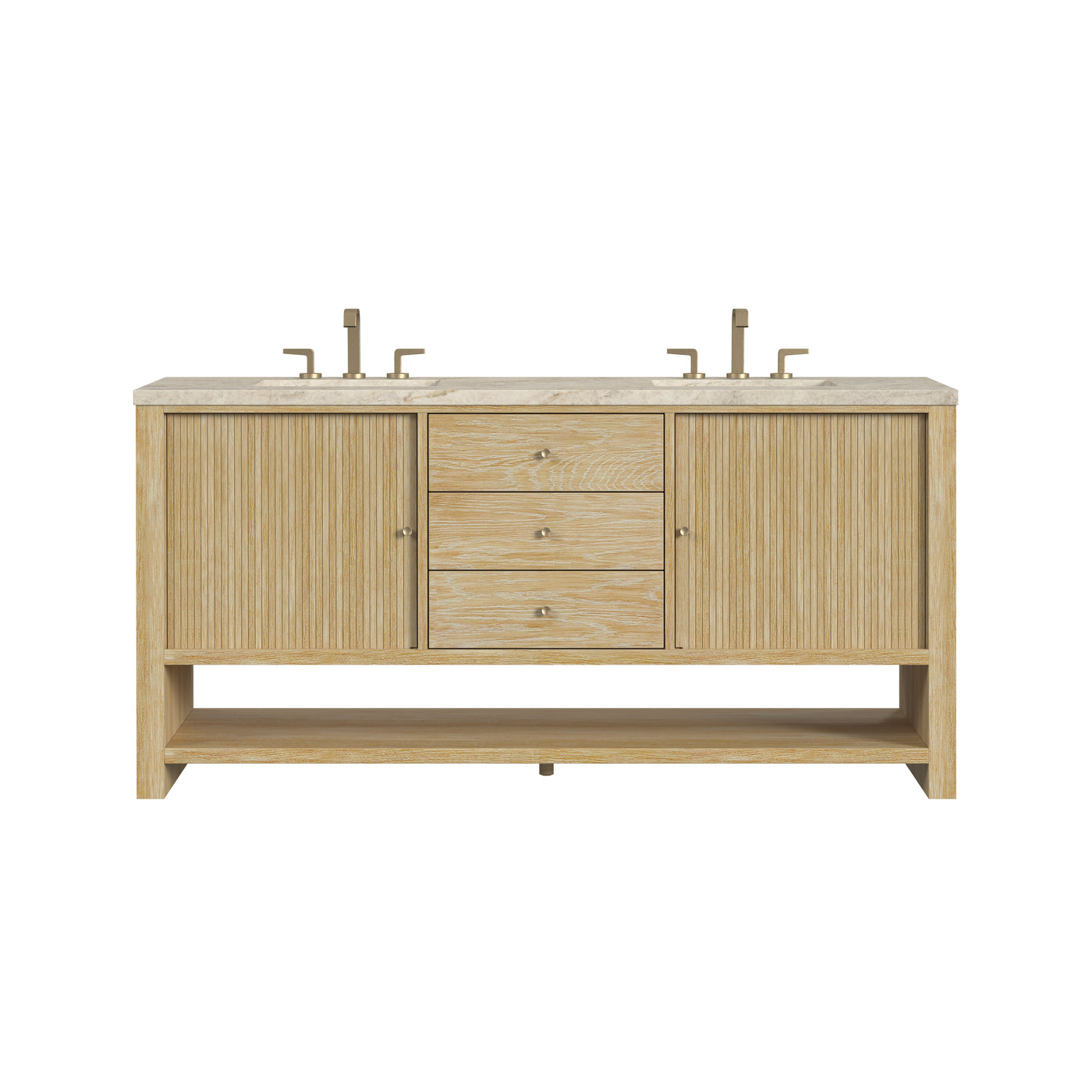 James Martin Marigot 72" Double Bathroom Vanity, Sunwashed Oak with Tajnar countertop