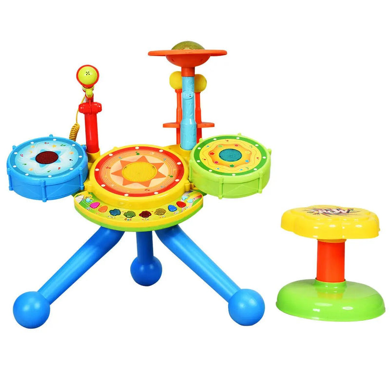 Kids Electric Jazz Drum Set with Stool Microphone and LED Light by DirectDeals