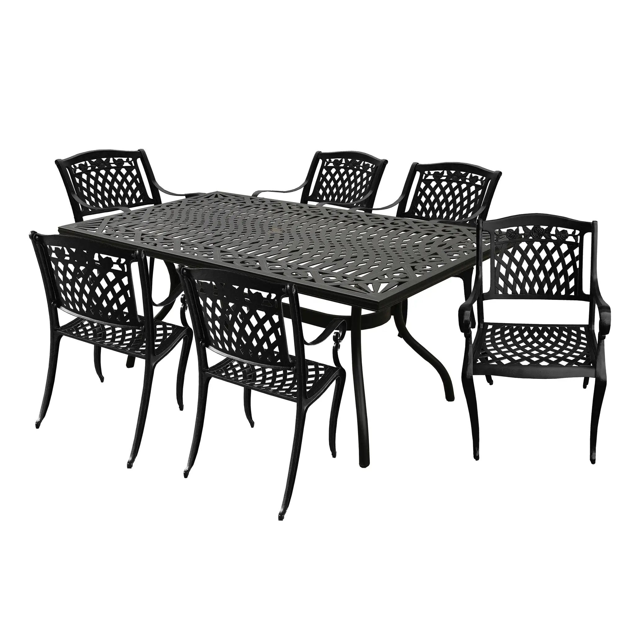 Outdoor Aluminum 7pc Black Rectangular Patio Dining Set and Six Chairs by Sharicks