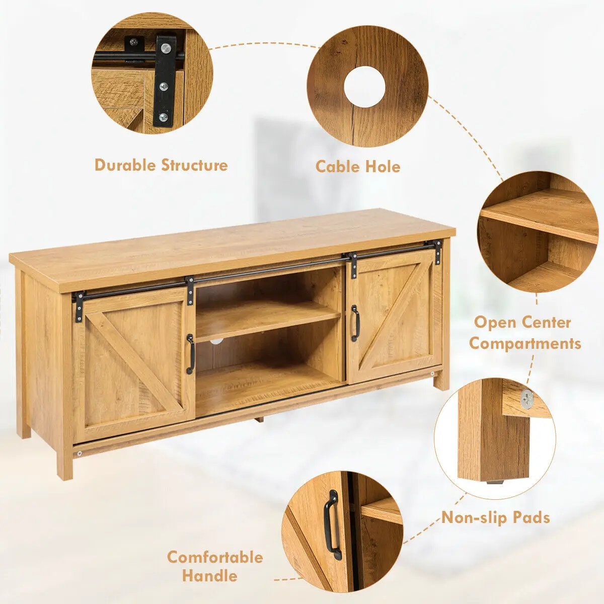 TV Stand Media Center Console Cabinet with Sliding Barn Door by DirectDeals