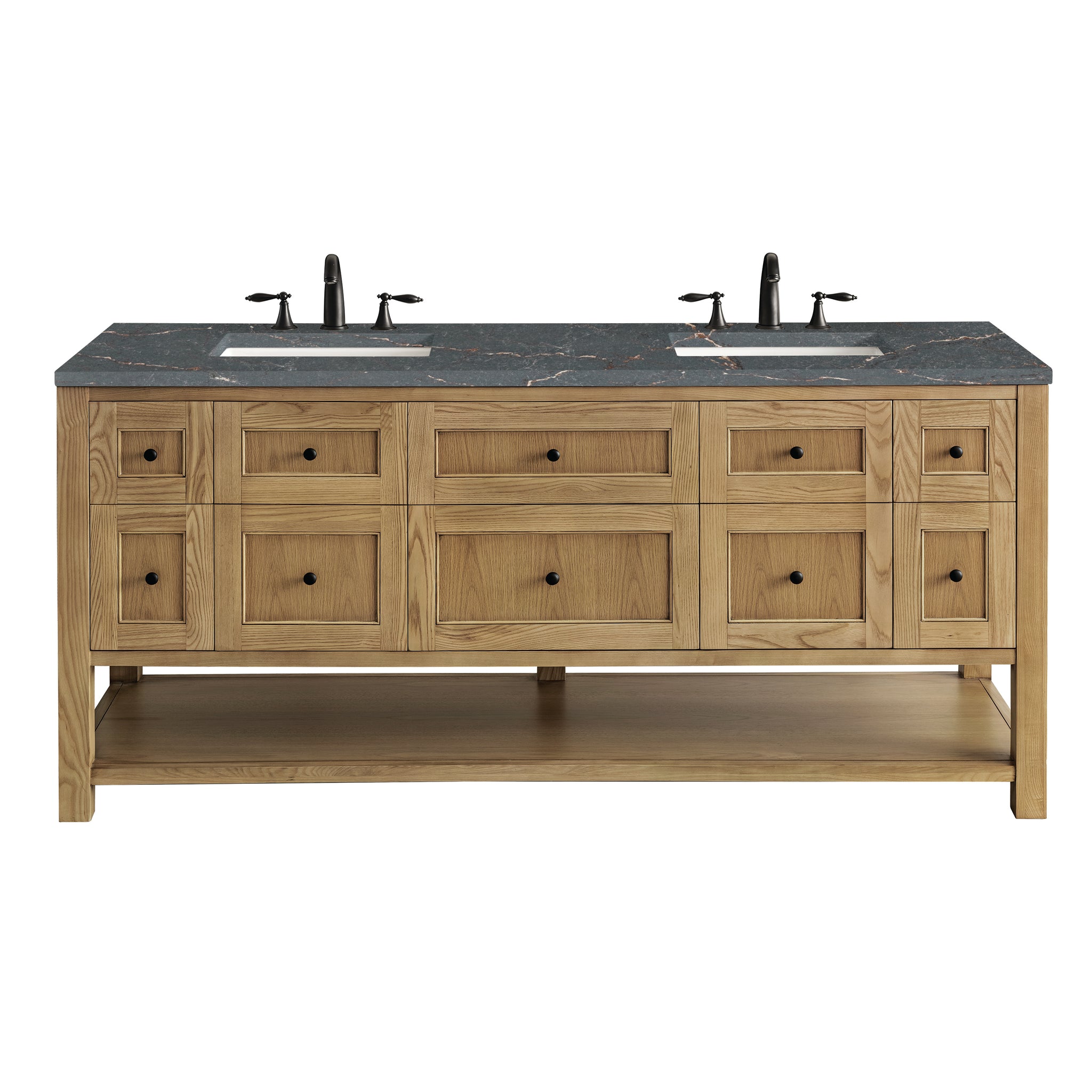 James Martin Breckenridge 72" Double Bathroom Vanity, Light Natural Oak with Parisien Bleu (FreePower) countertop
