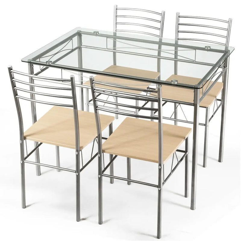 5 Pieces Dining Set Glass Table and 4 Chairs by DirectDeals