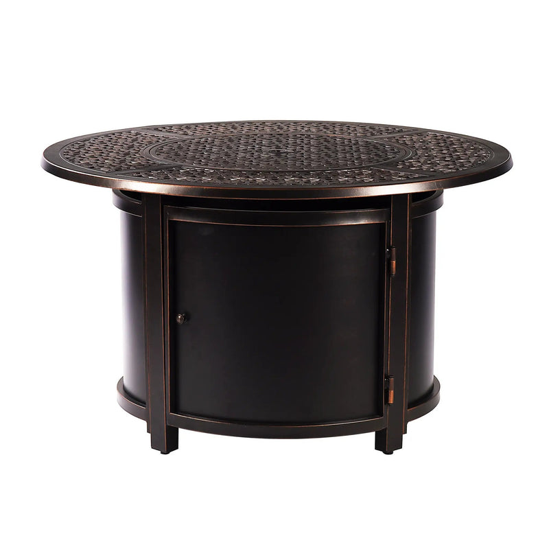 Aluminum 44-in Round Patio Fire Table Set with Swivel Rocking Chairs by Sharicks