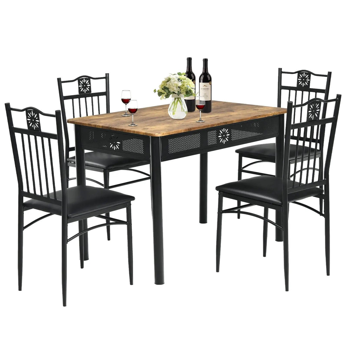 5 Pcs Dining Set Wood Metal Table and 4 Chairs with Cushions by DirectDeals