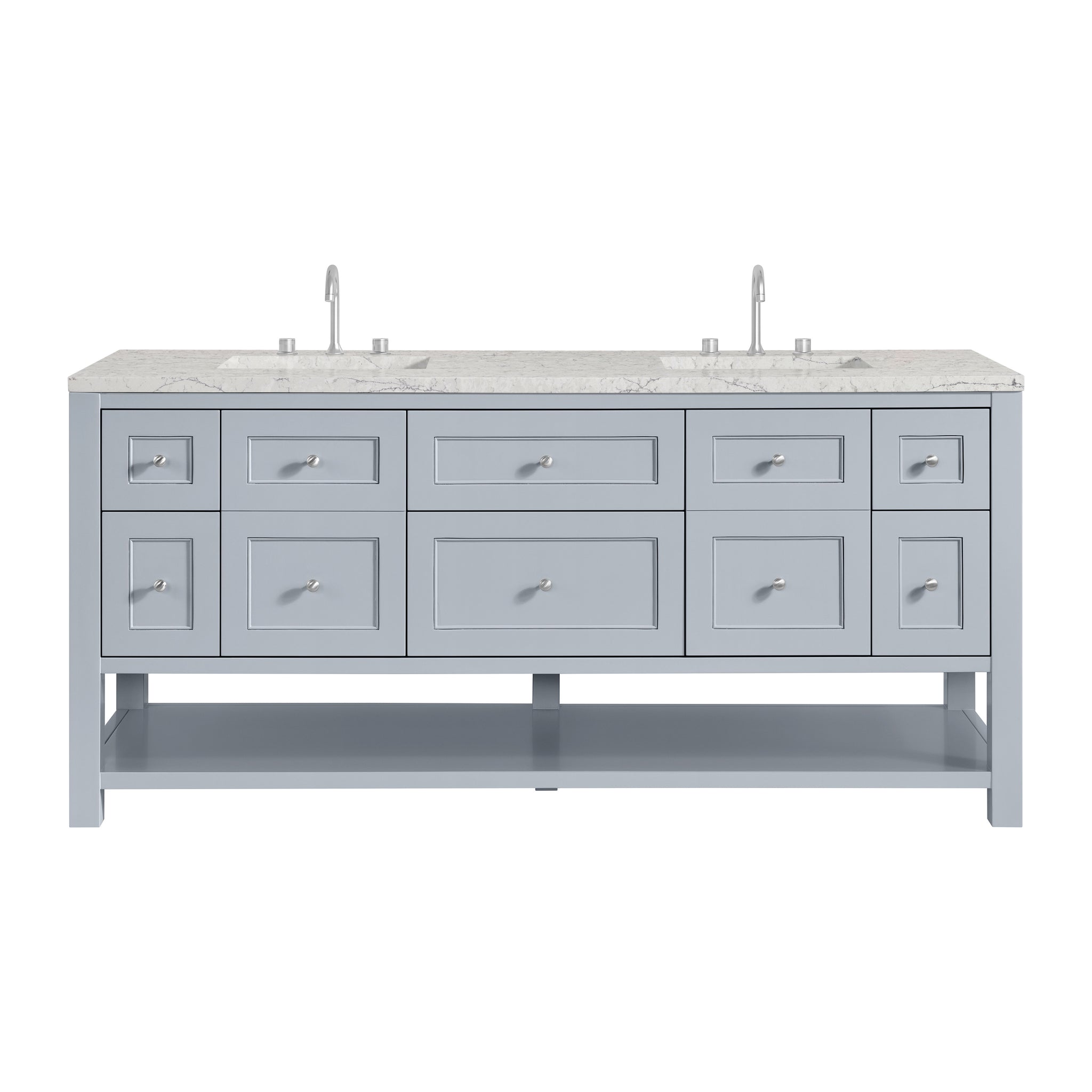 James Martin Breckenridge 72" Double Bathroom Vanity, Serenity Blue with Eternal Jasmine Pearl (FreePower) countertop