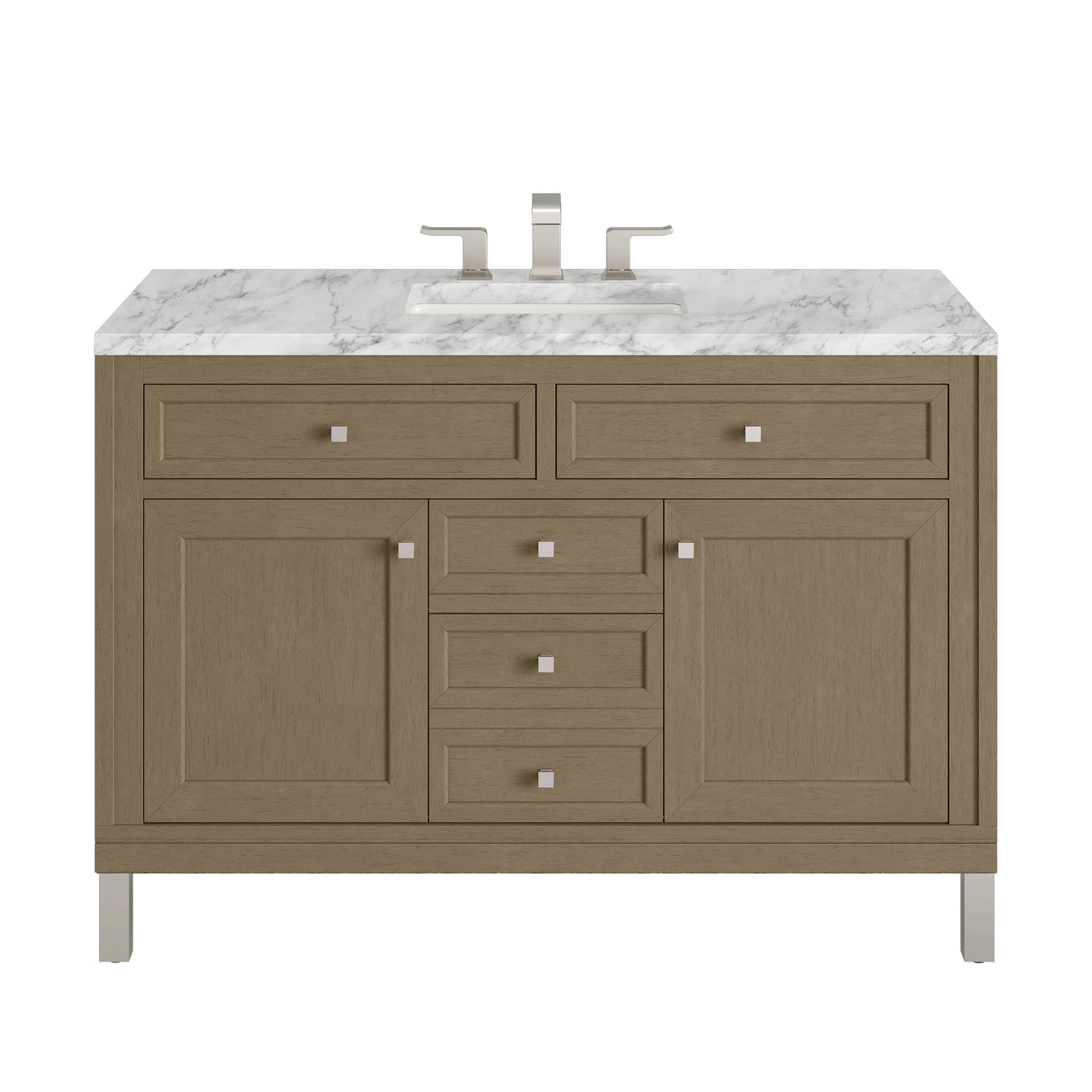 James Martin Chicago 48" Single Bathroom Vanity, Walnut Whisper with Carrara White countertop