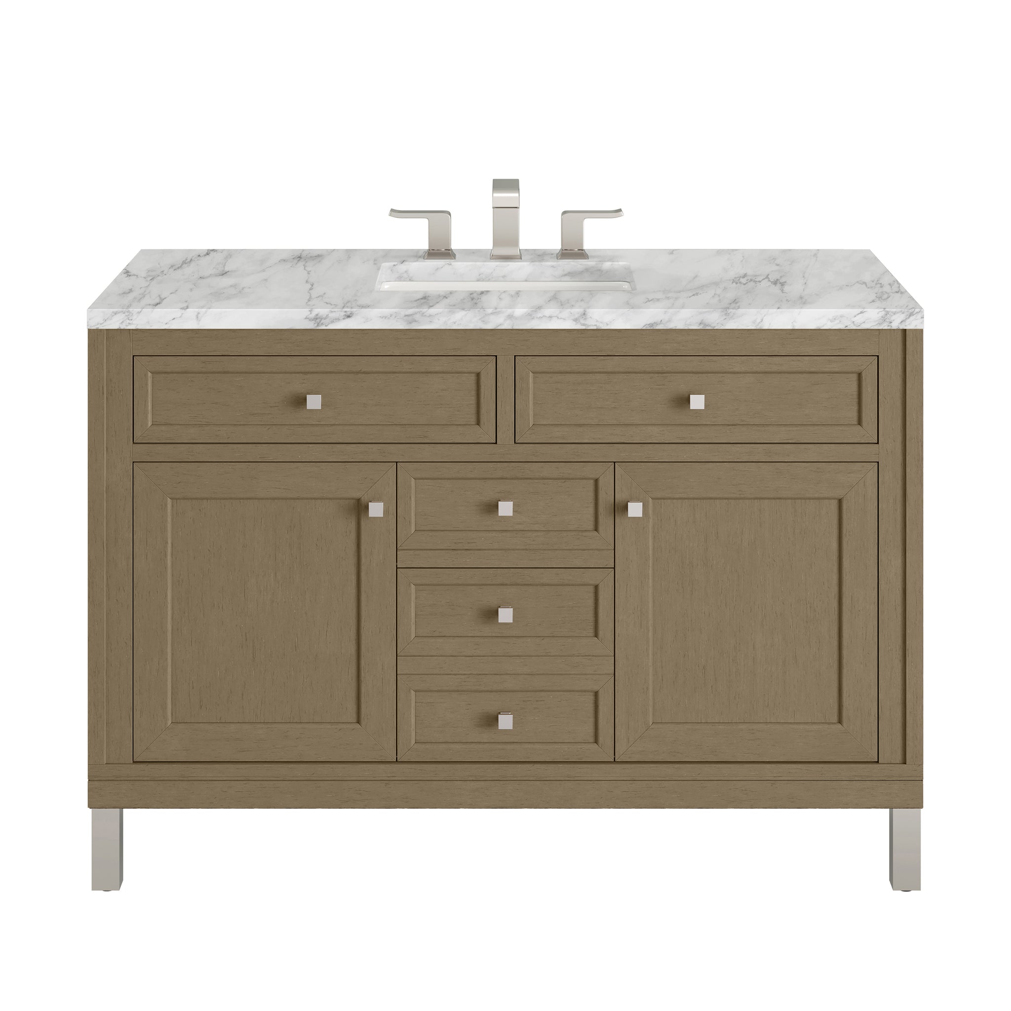 James Martin Chicago 48" Single Bathroom Vanity, Walnut Whisper with Carrara White countertop