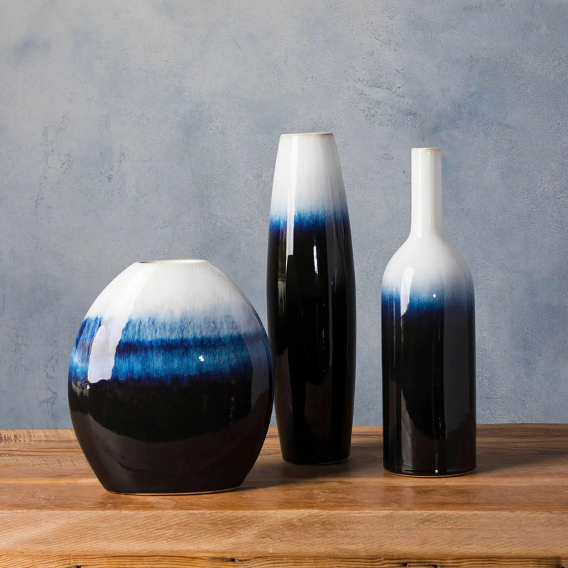 Pitfour Blue White Ceramic Outdoor Vase Set by Boutique Rugs