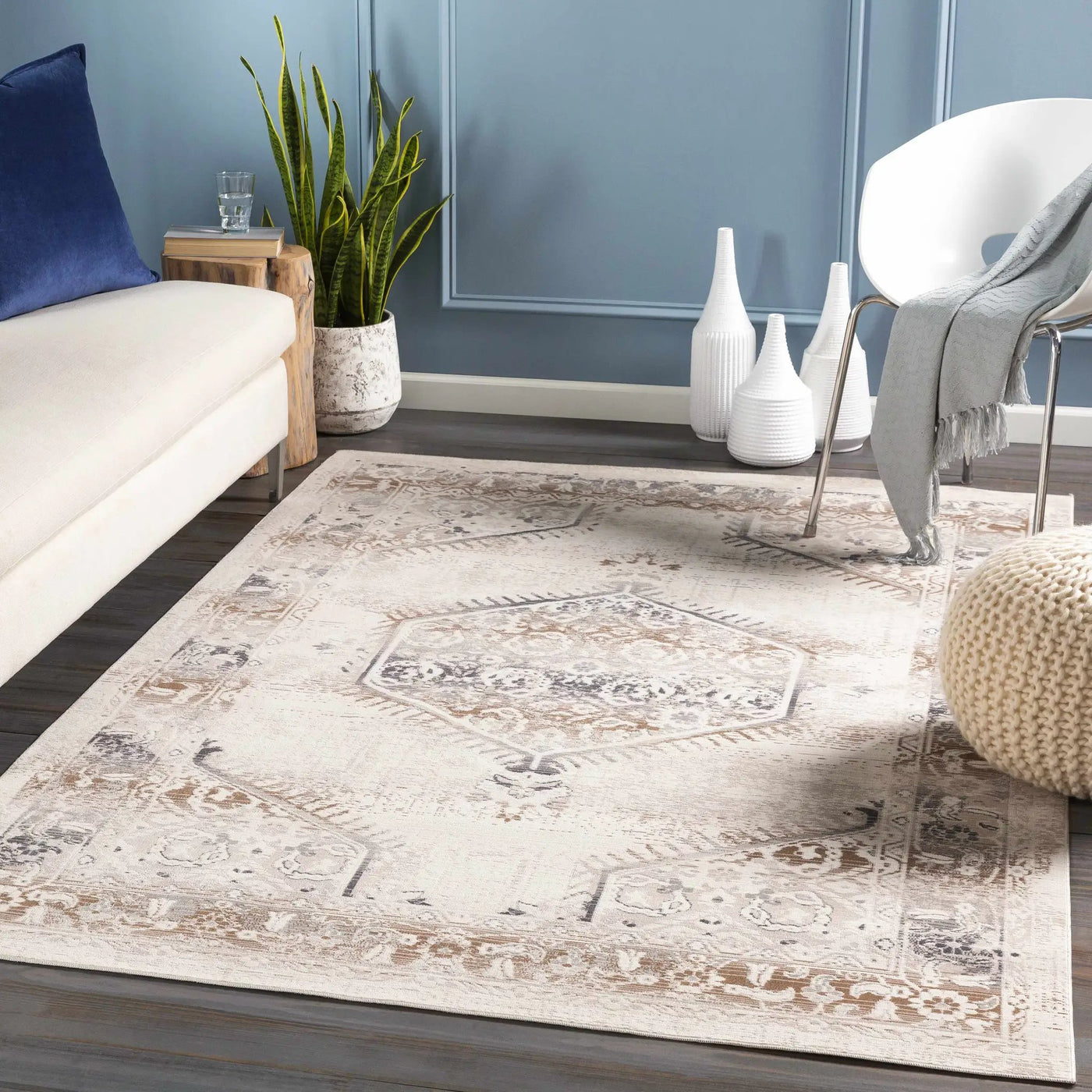 Hainesville White Medallion 10' Runner Rug - Clearance by Boutique Rugs
