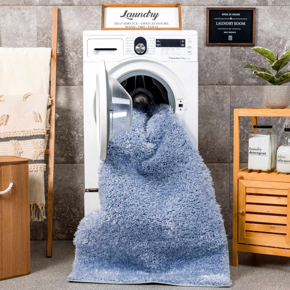 Faina Solid Aqua Shag Washable Area Rug - Clearance, photo 17 of 18