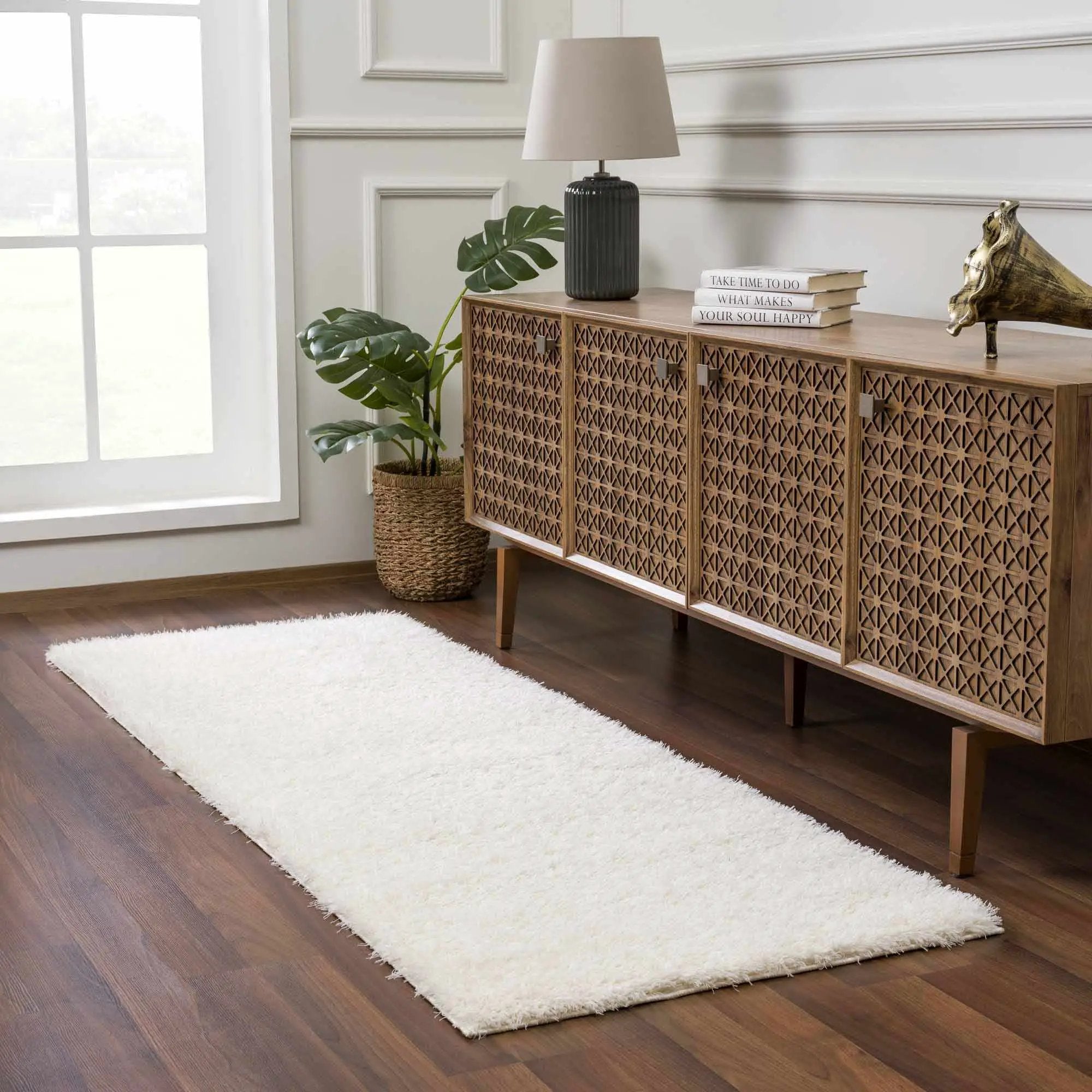 Faina Solid Cream Shag Washable Area Rug - Clearance by Boutique Rugs